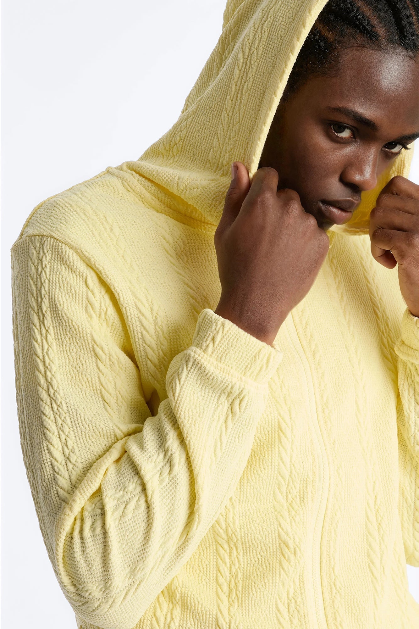 Textured Cozy Braided Hooded Jacket - Butter Yellow Fashion Nova