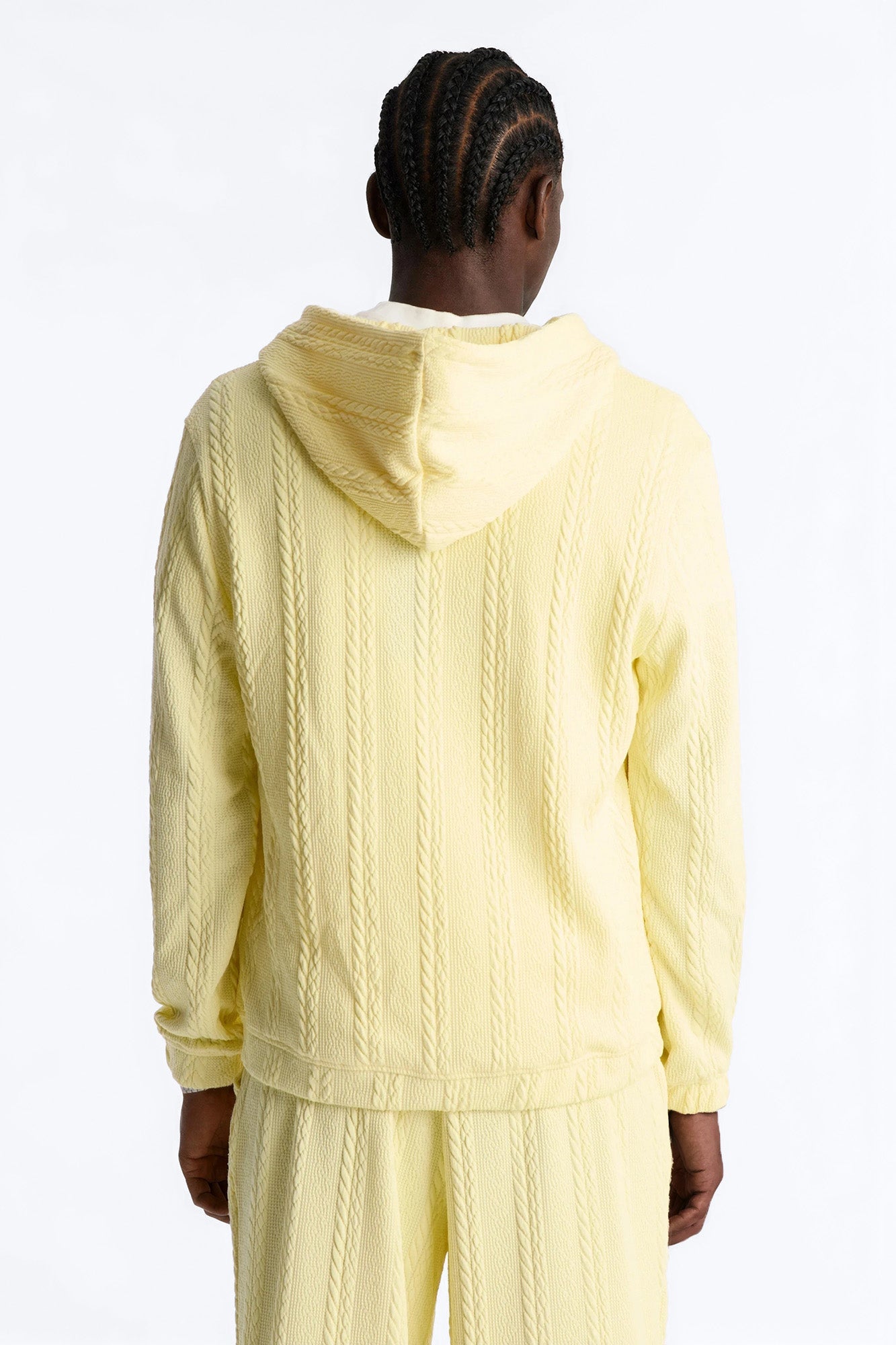Textured Cozy Braided Hooded Jacket - Butter Yellow Fashion Nova