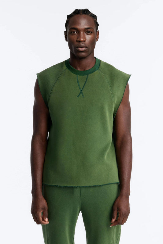 Washed Raw Edge Relaxed Muscle Tee - Green Fashion Nova