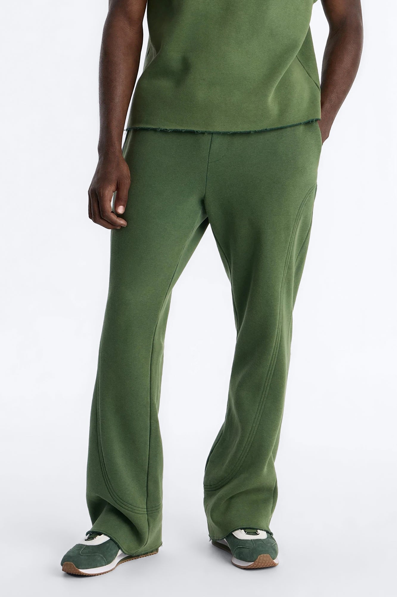 Washed Raw Edge Flare Sweatpant - Green Fashion Nova