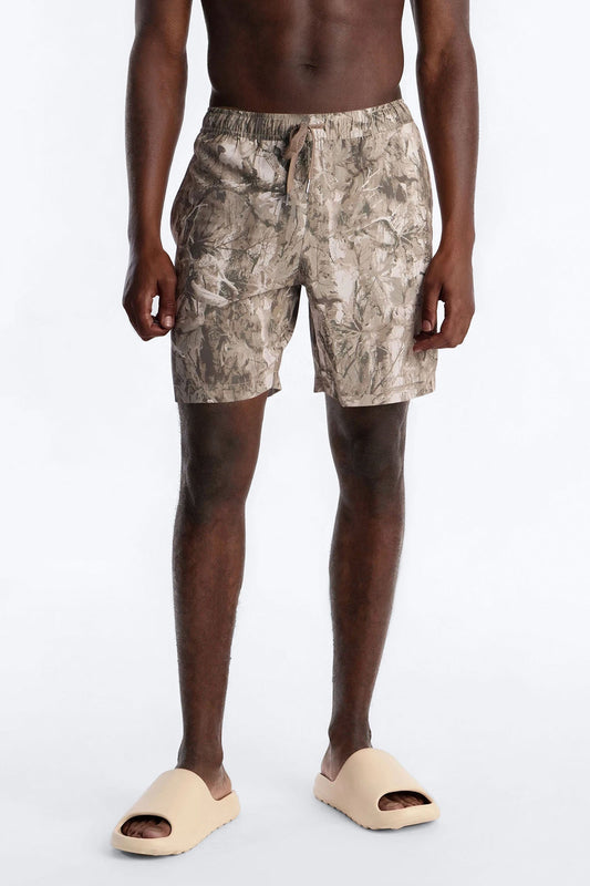 Washed Camo Printed Swim Trunk 7″ - Camouflage Fashion Nova