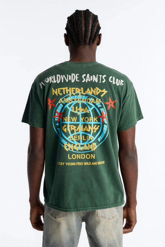 Worldwide Saints Club Vintage Oversized Short Sleeve Tee - Hunter Green Fashion Nova