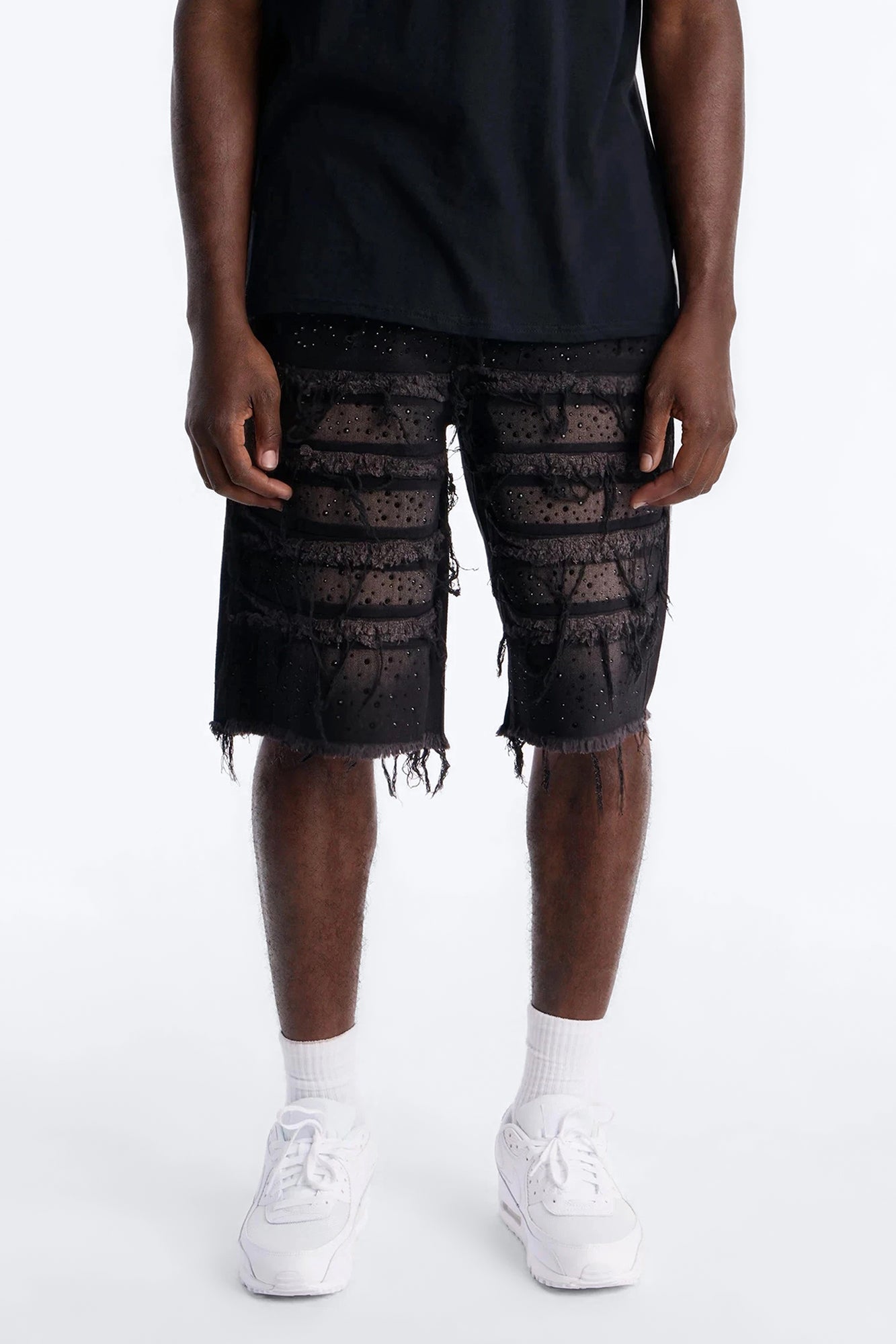 Relaxed Jeweled Havoc Denim Short - Black Fashion Nova
