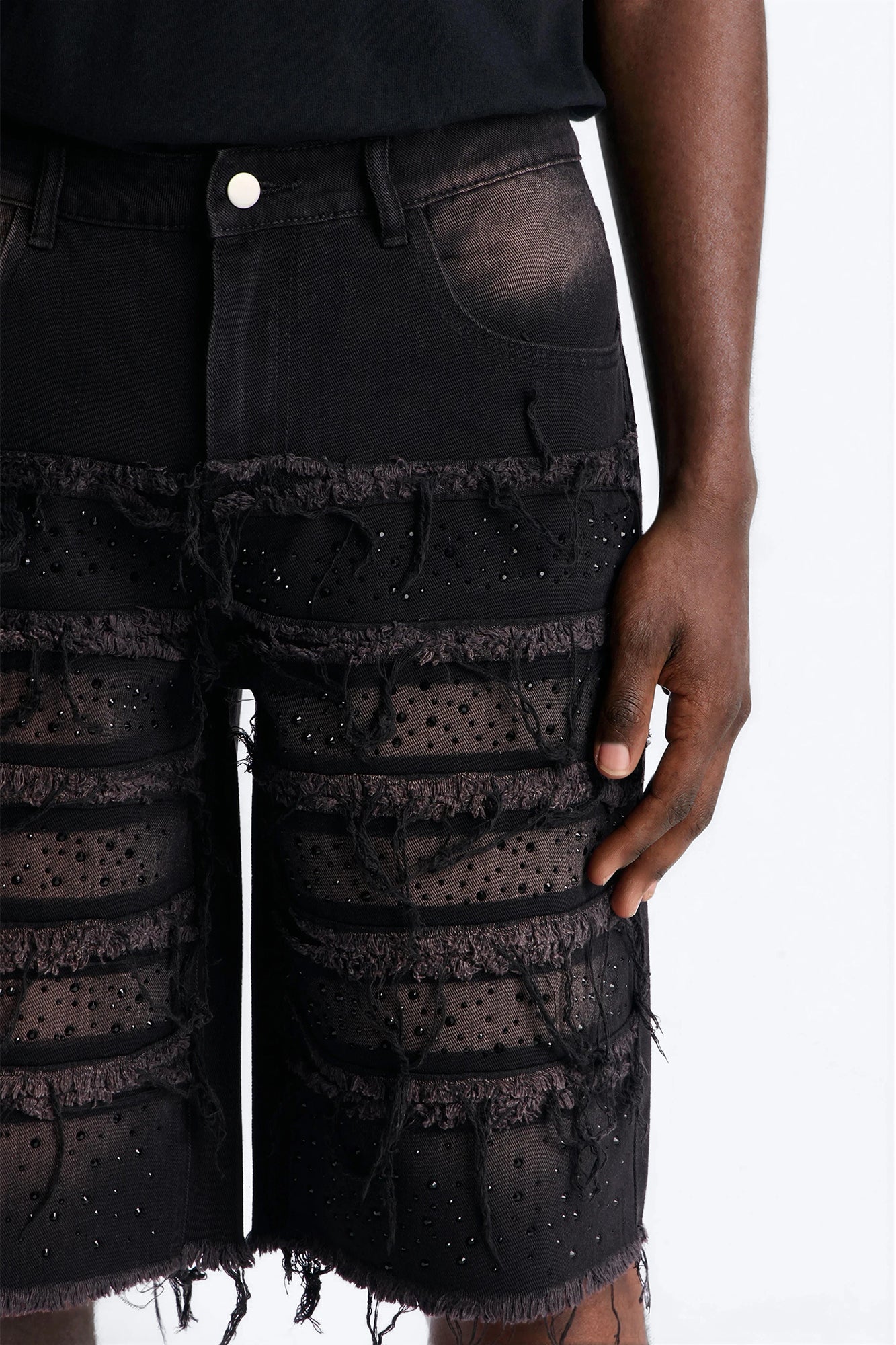 Relaxed Jeweled Havoc Denim Short - Black Fashion Nova