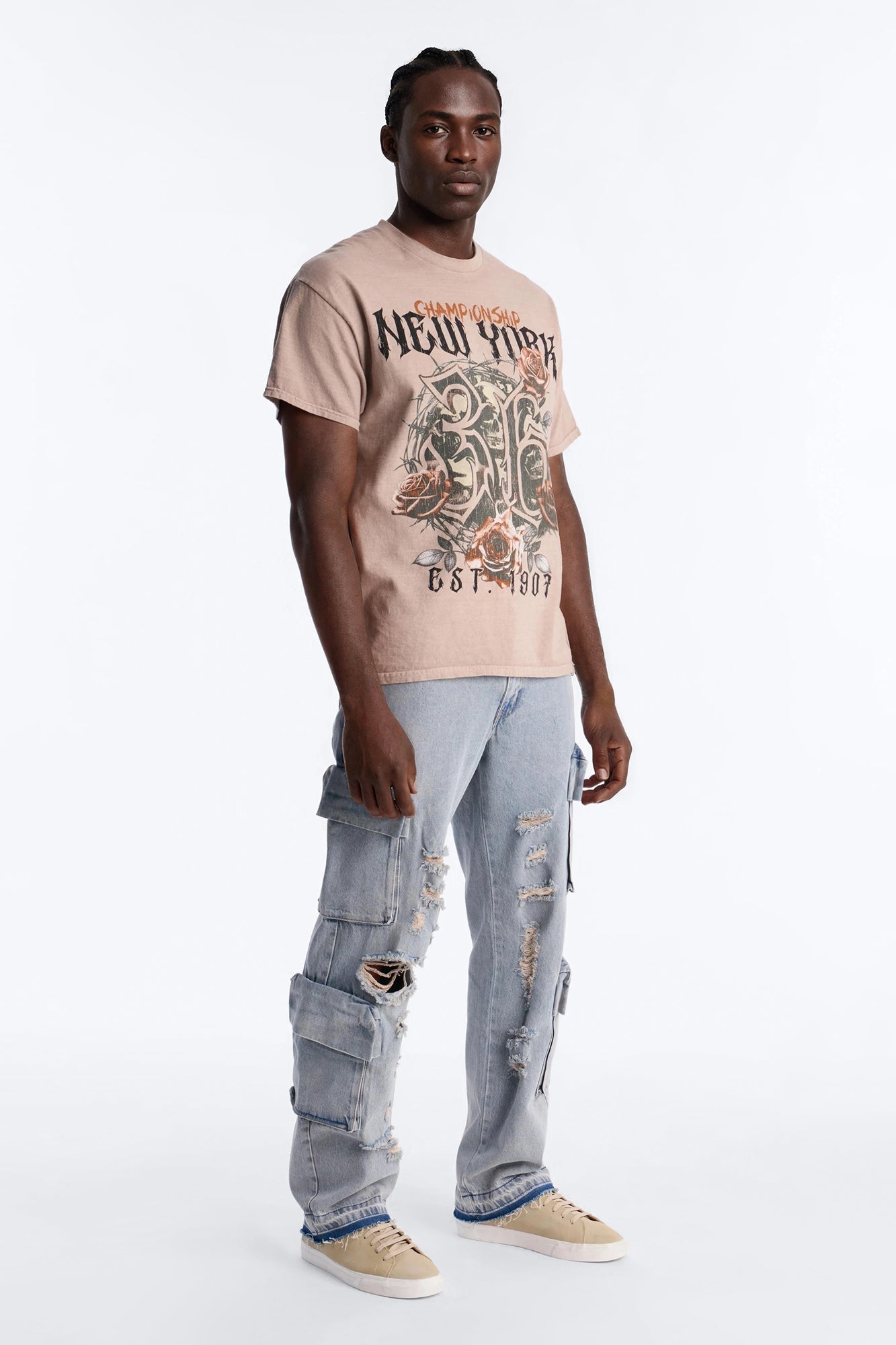 Straight Fractured Cargo Jean - Light Wash Fashion Nova