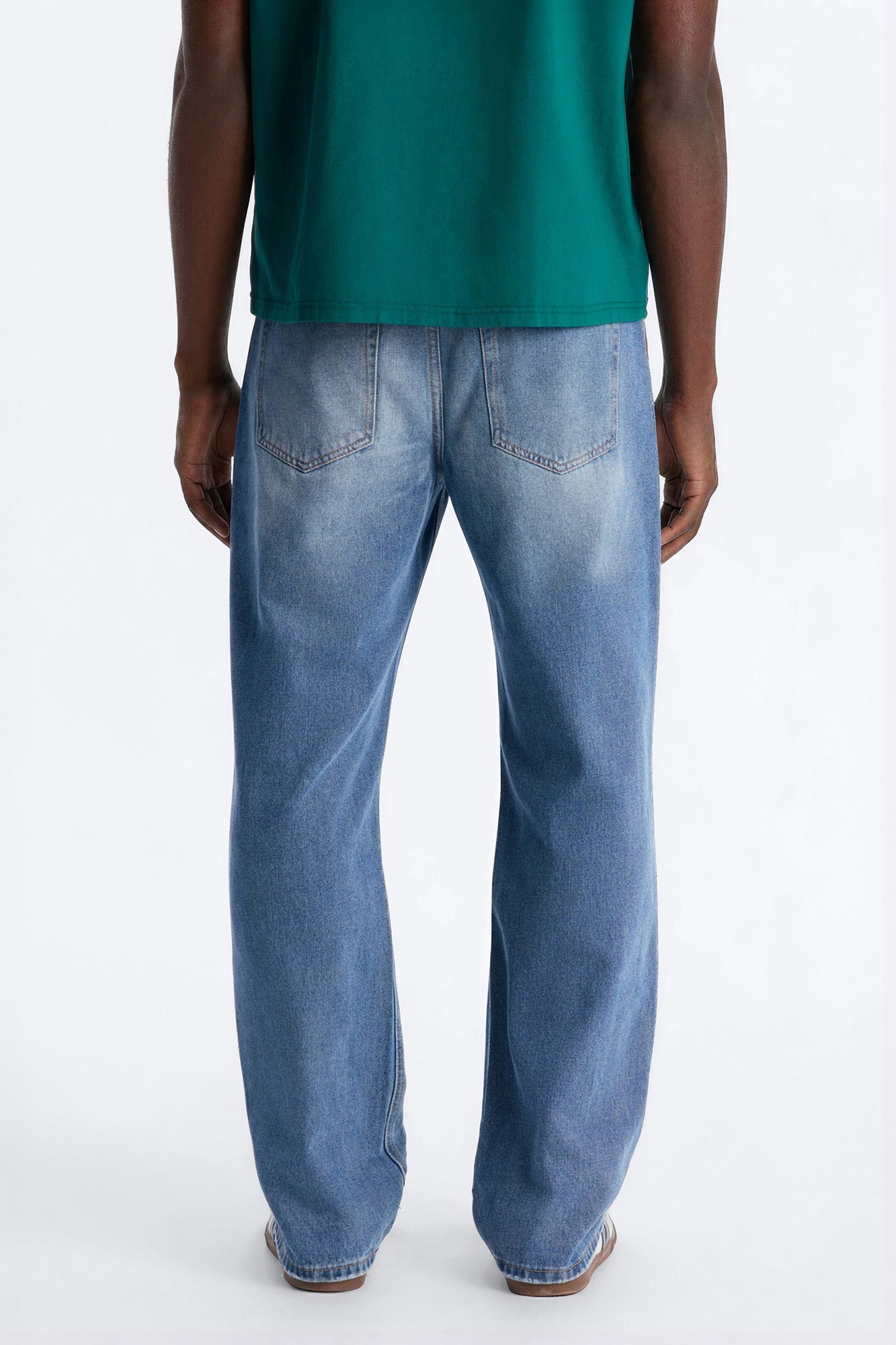 Essential Destroyed Straight Rigid Jean - Medium Blue Wash Fashion Nova