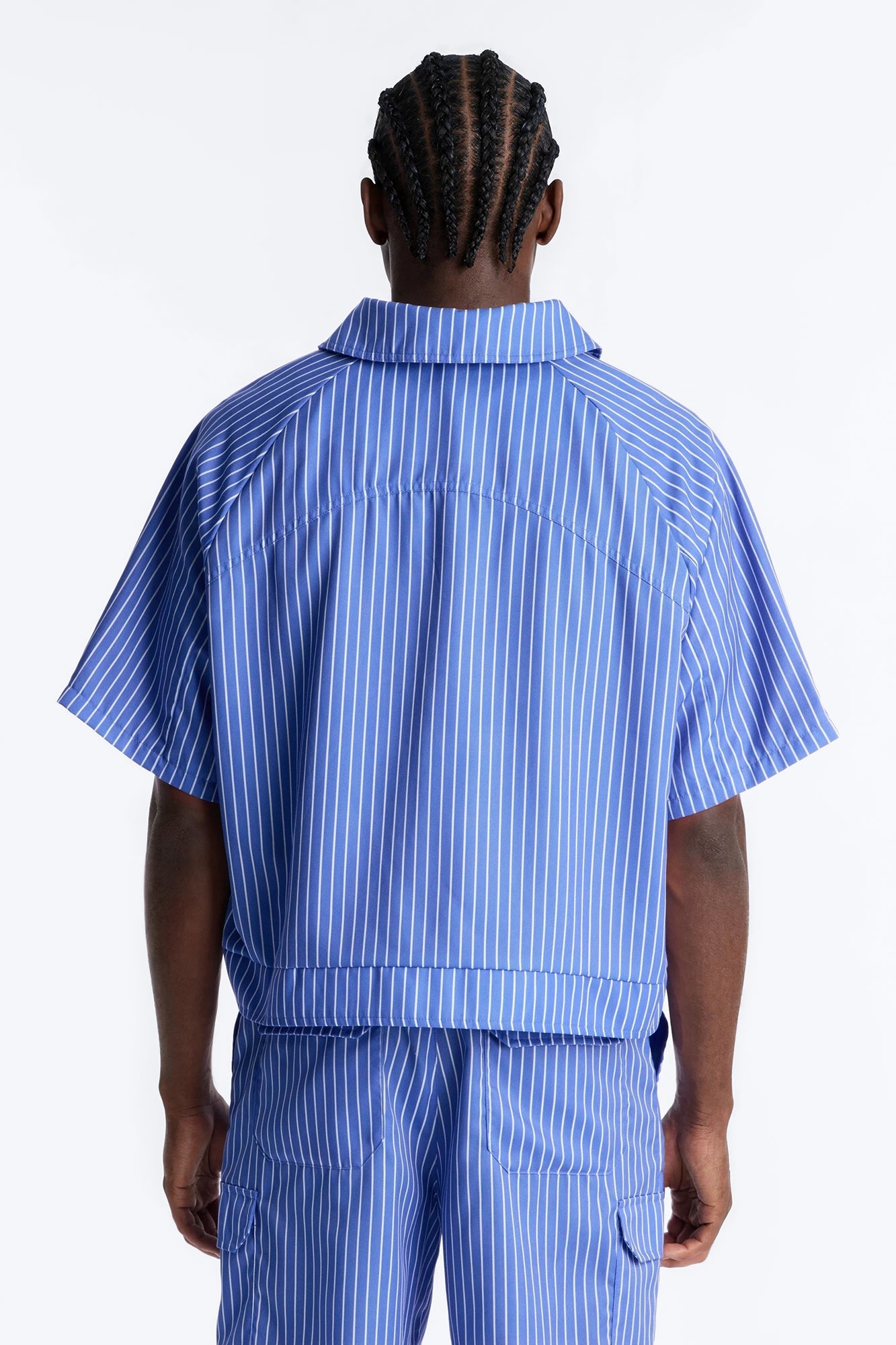 Boxy Cropped Desert Dunes Striped Button Up Shirt - Blue Fashion Nova