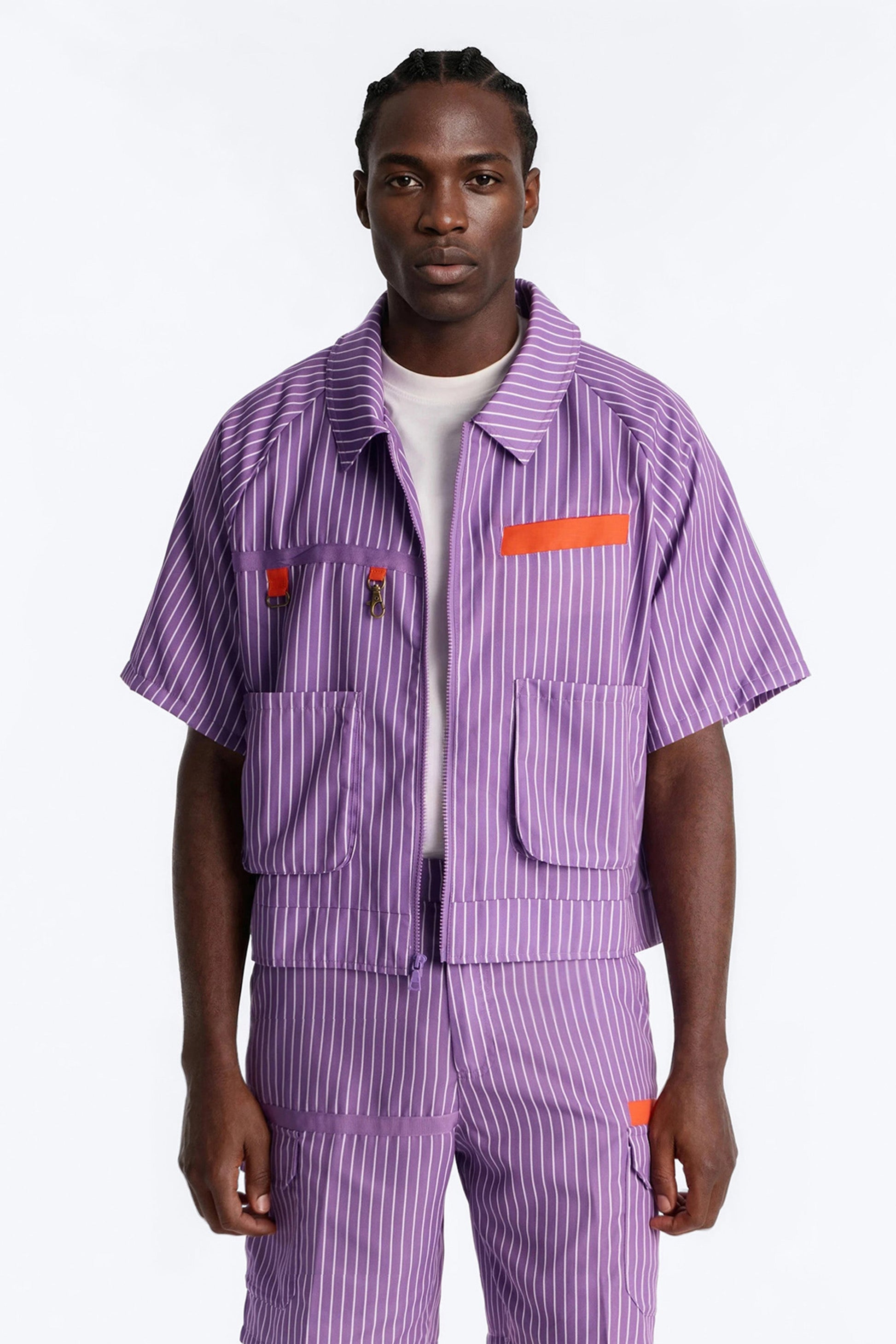 Boxy Cropped Desert Dunes Striped Button Up Shirt - Purple Fashion Nova