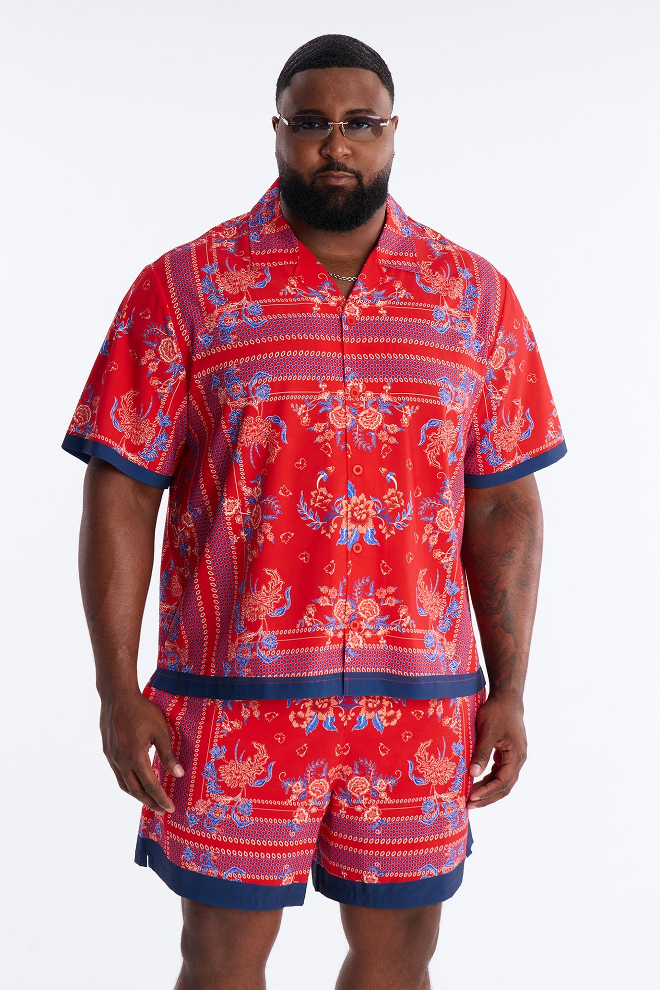 Relaxed Mirage Bloom Cuban Collar Button Shirt - Red Fashion Nova