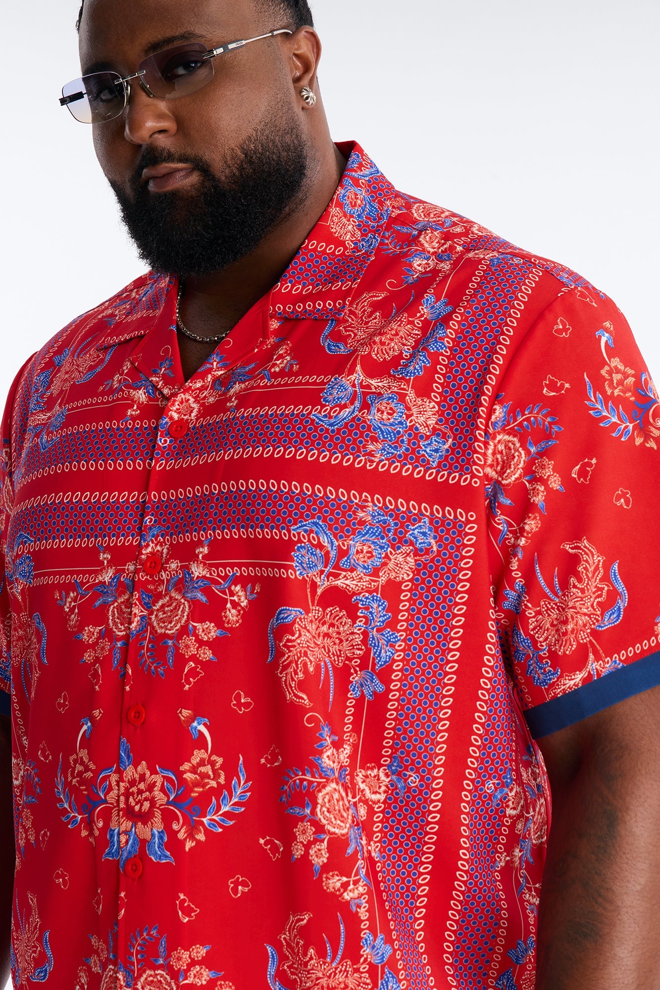 Relaxed Mirage Bloom Cuban Collar Button Shirt - Red Fashion Nova