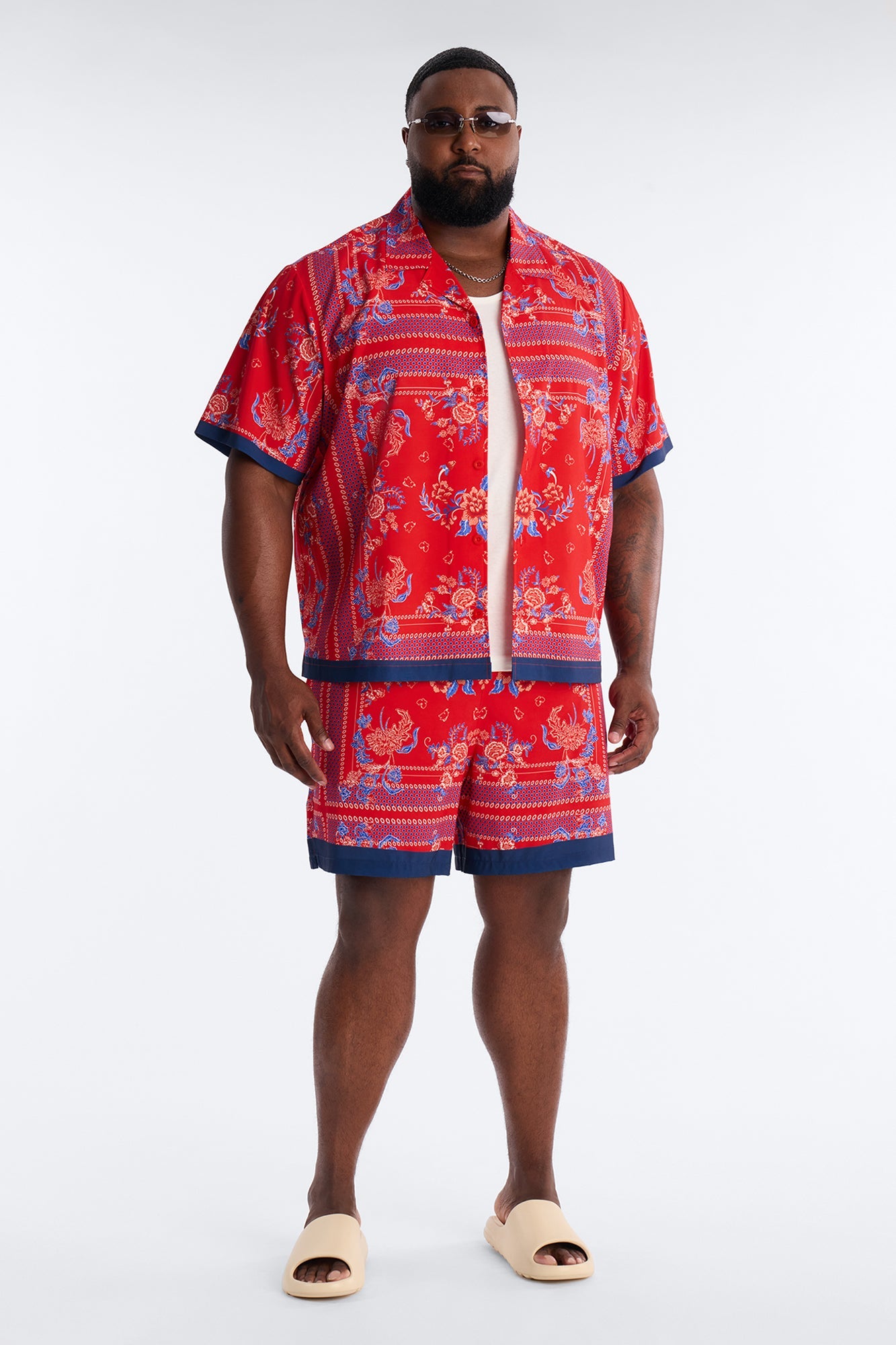 Mirage Bloom Swim Trunk 7″ - Red Fashion Nova