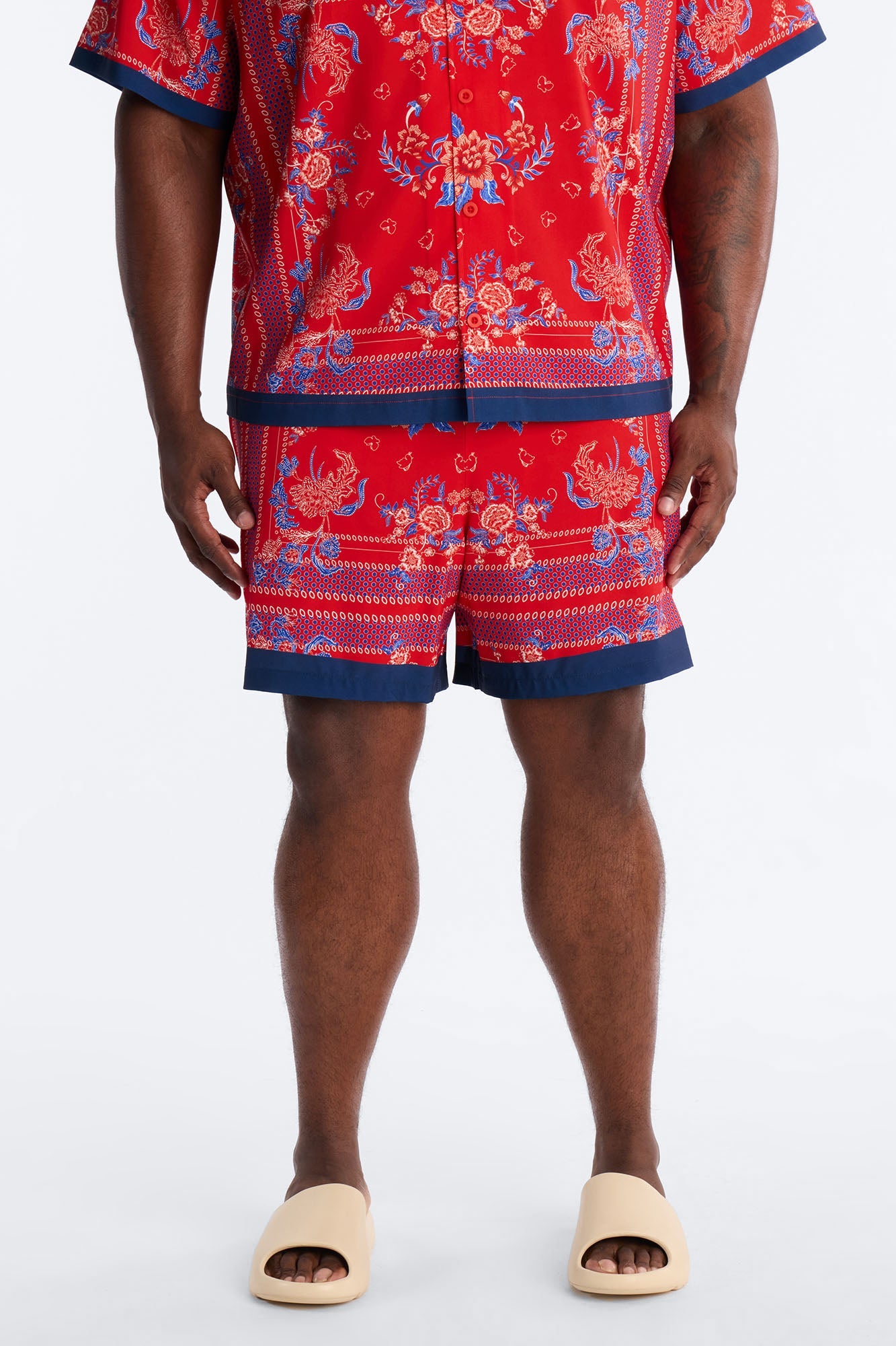 Mirage Bloom Swim Trunk 7″ - Red Fashion Nova