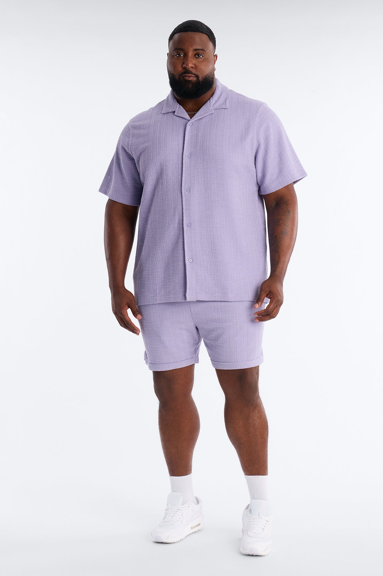 Dean Textured Short Sleeve Button Up Shirt - Lavender Fashion Nova