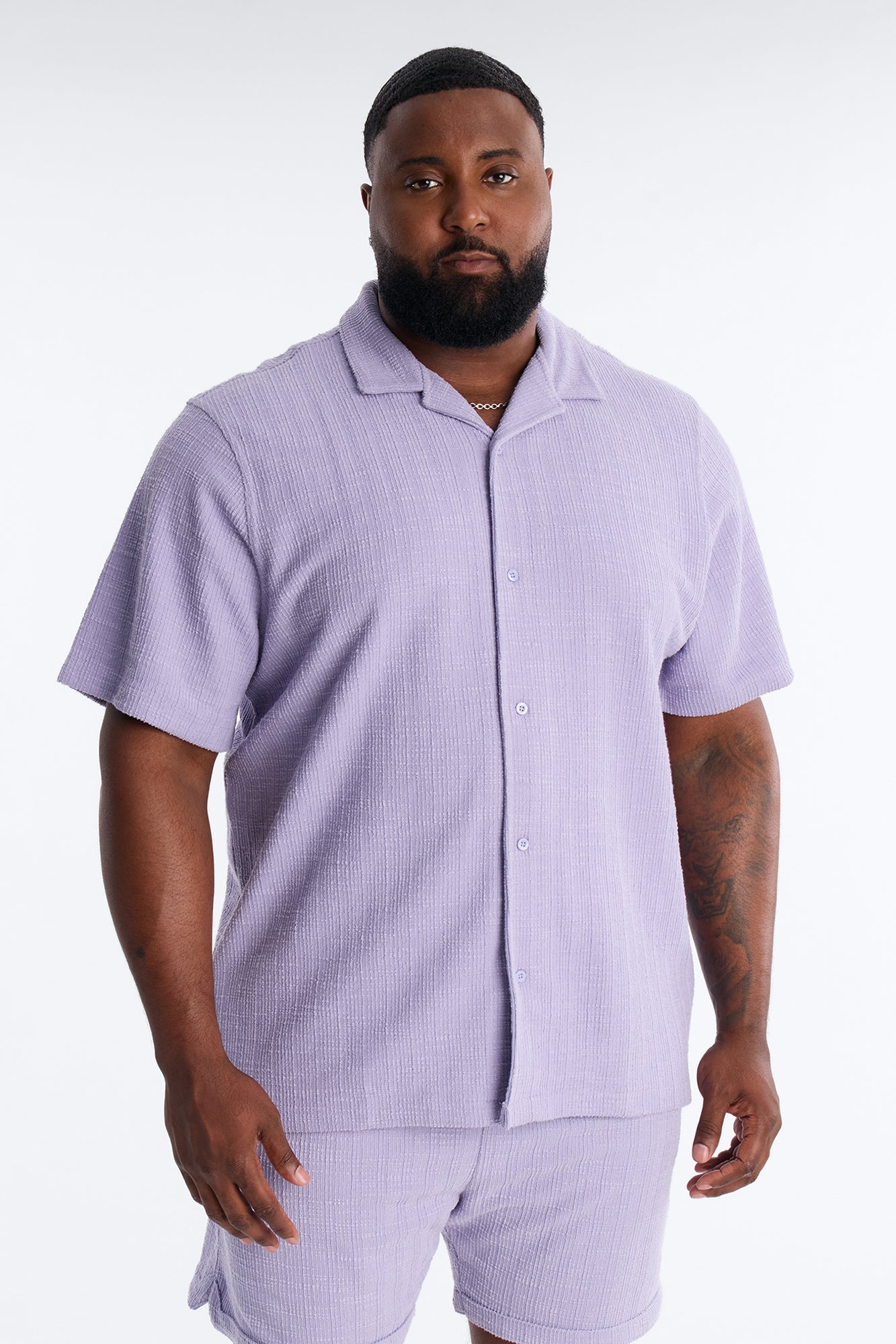 Dean Textured Short Sleeve Button Up Shirt - Lavender Fashion Nova
