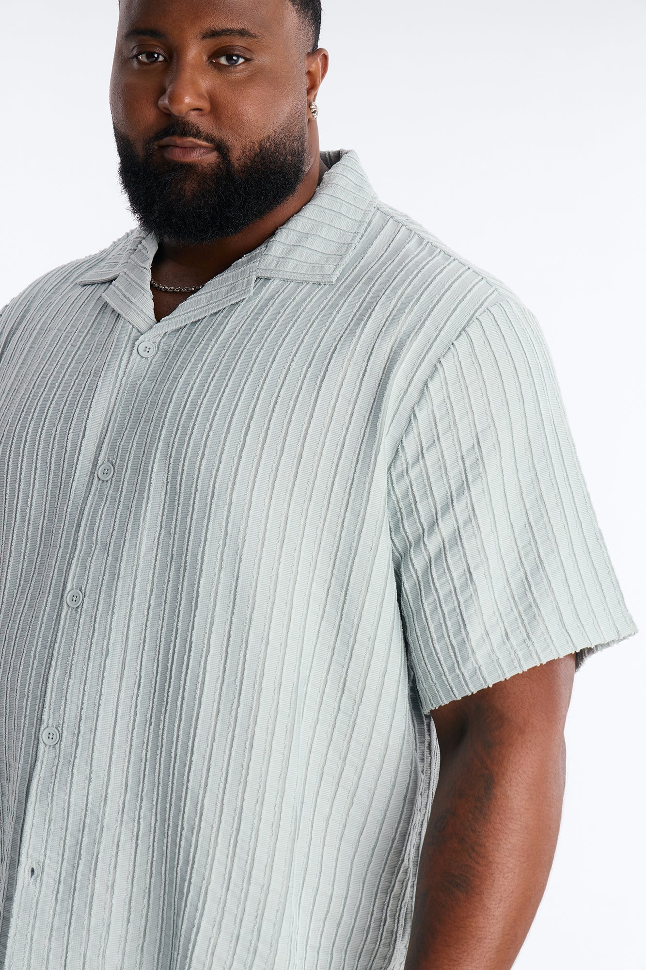 Relaxed Aegean Pleat Cuban Collar Button Up - Sage Fashion Nova