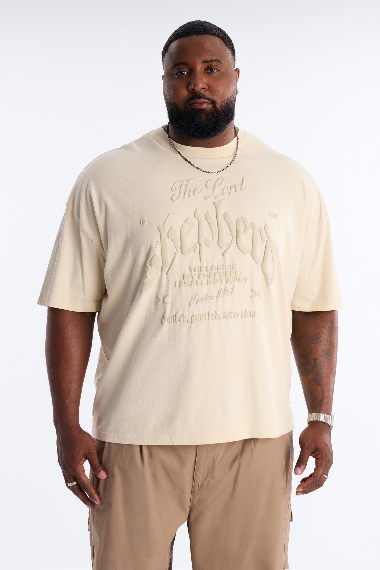 Psalms 23 Puff Print Oversized Short Sleeve Tee - Cream Fashion Nova