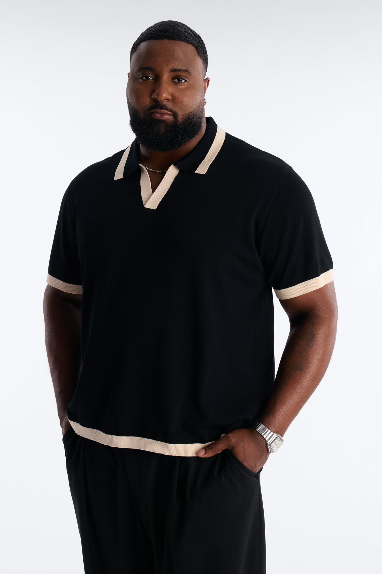 Rue Saint Johnny Collar Polo - Black Fashion Nova