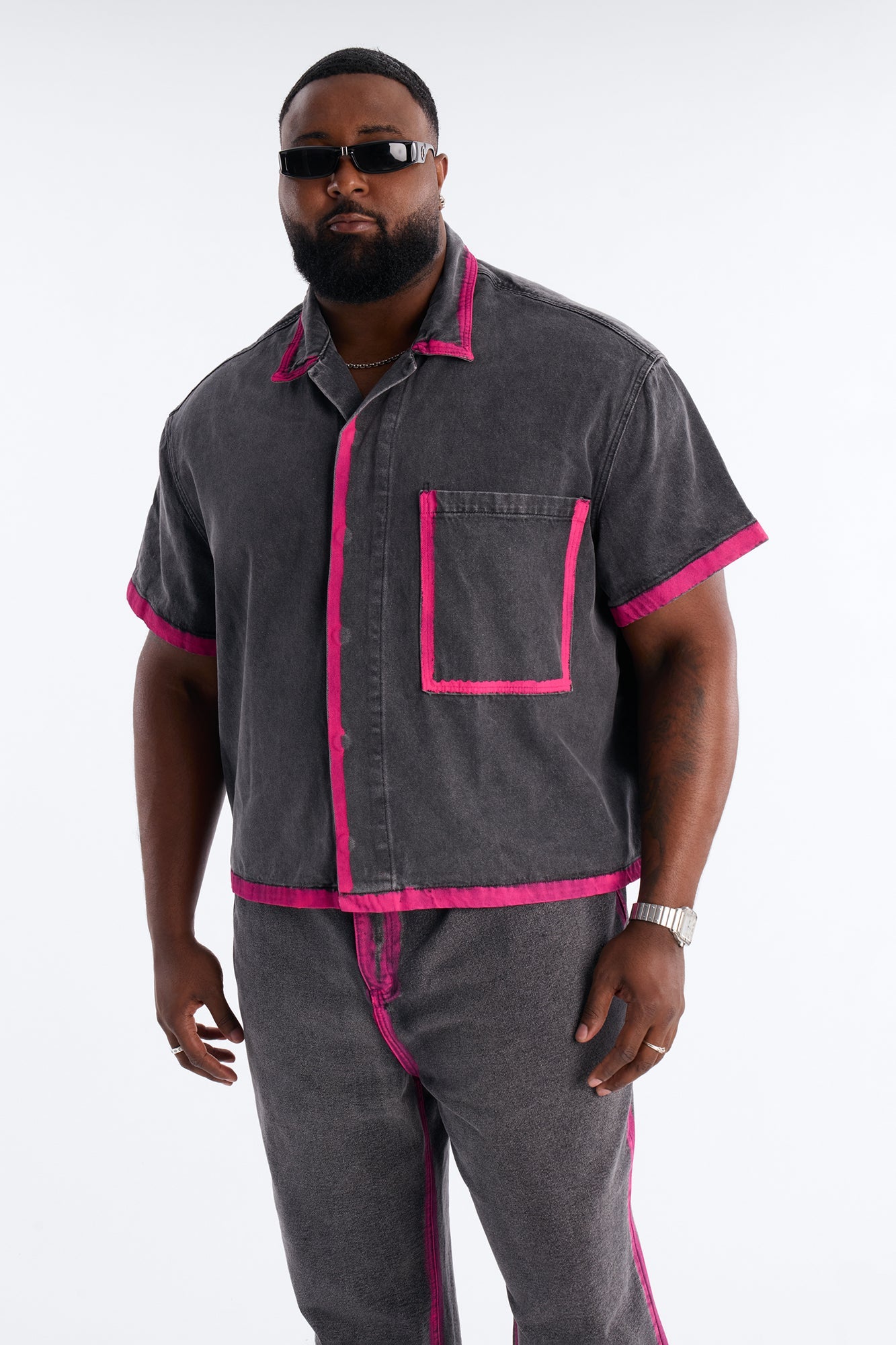 Cropped In My Aura Button Up Shirt - Black Wash Fashion Nova