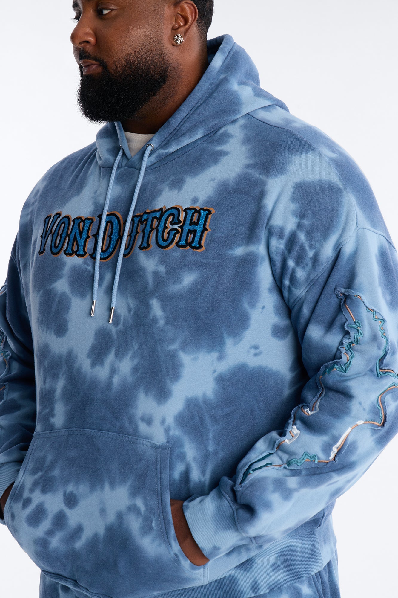 Von Dutch Outlaw Bleach Dyed Raw Edge Hoodie - Blue Fashion Nova