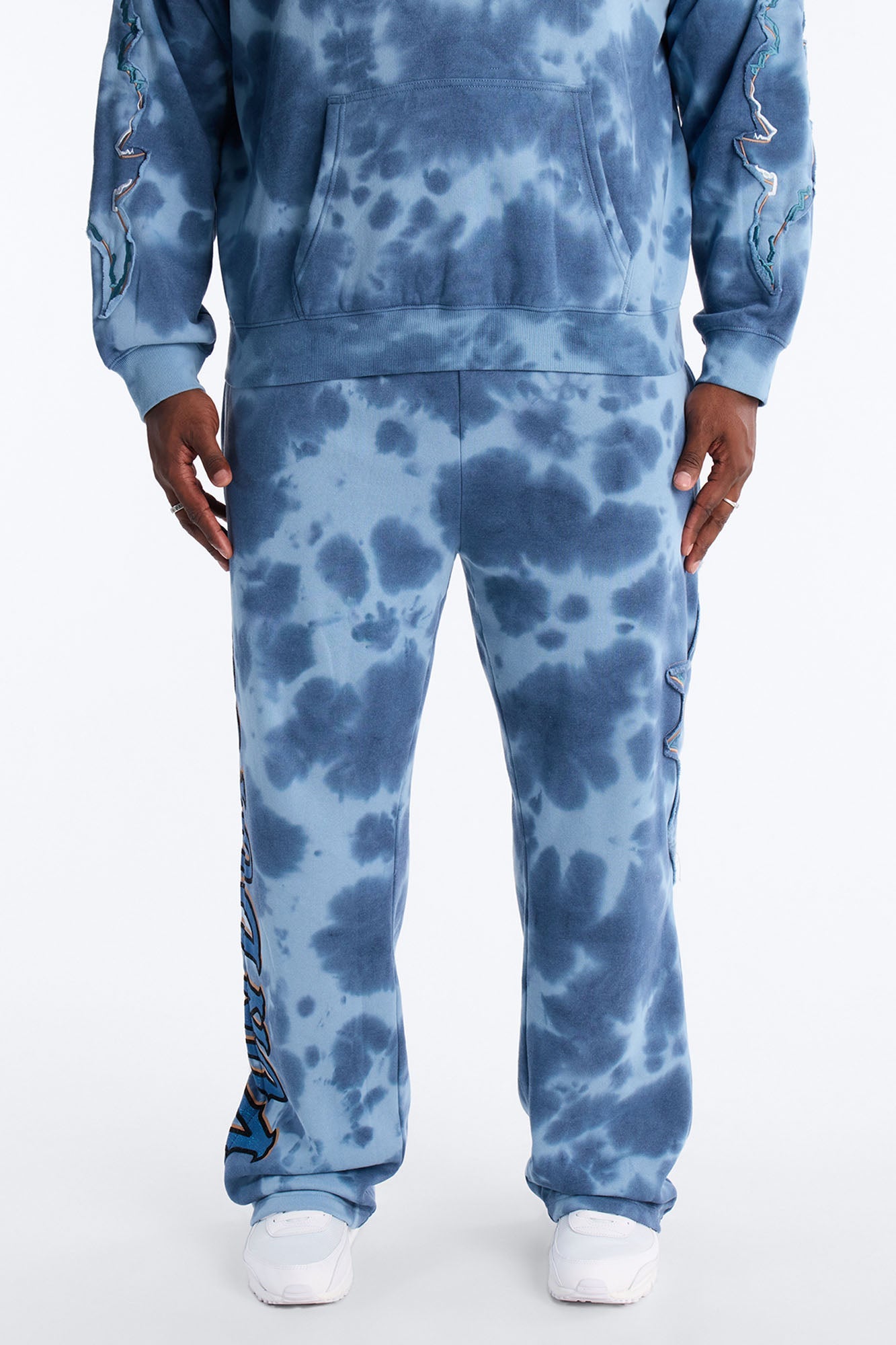 Baggy Von Dutch Outlaw Bleach Dyed Raw Edge Sweatpants - Blue Fashion Nova