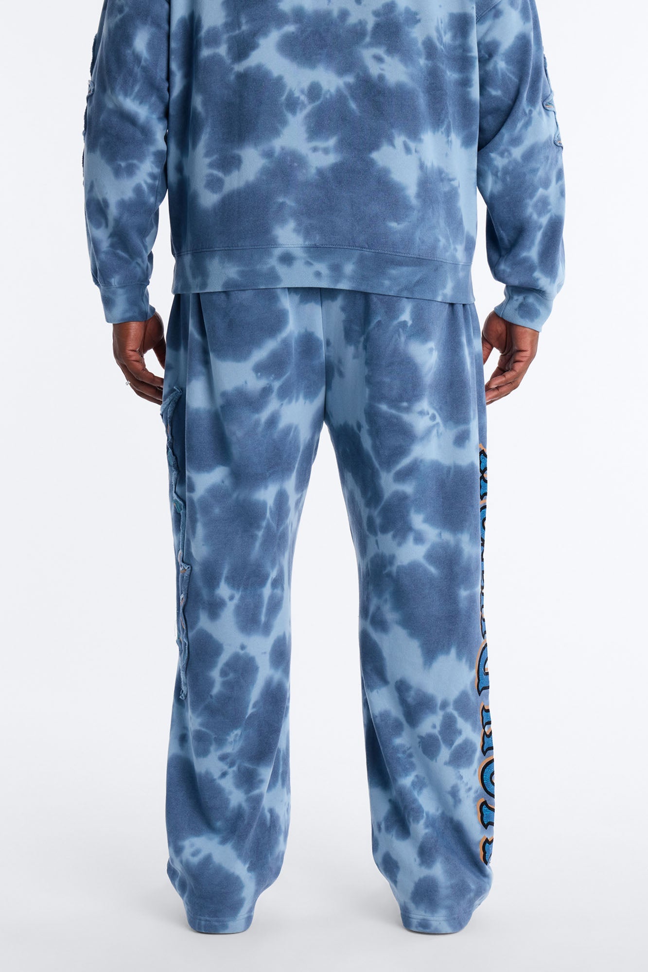 Baggy Von Dutch Outlaw Bleach Dyed Raw Edge Sweatpants - Blue Fashion Nova