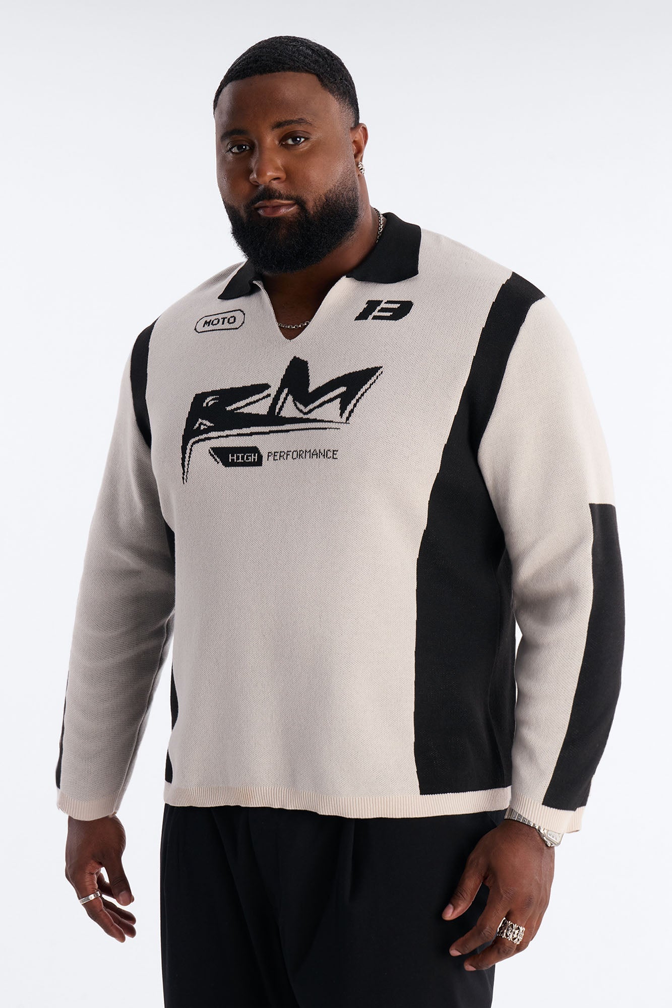 RM Moto Johnny Collar Sweater - Cream/combo Fashion Nova