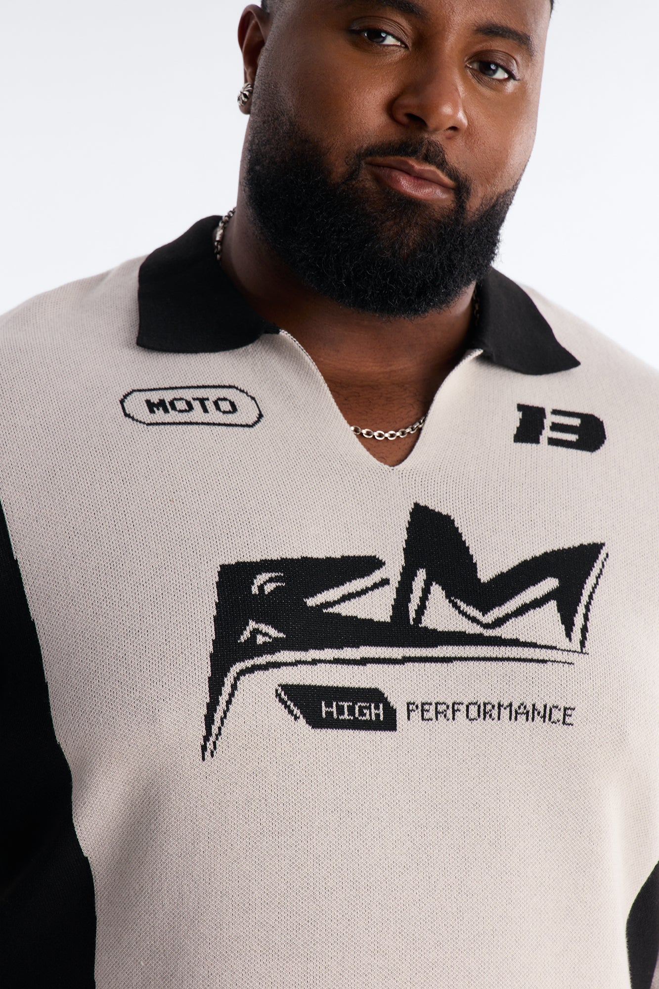RM Moto Johnny Collar Sweater - Cream/combo Fashion Nova
