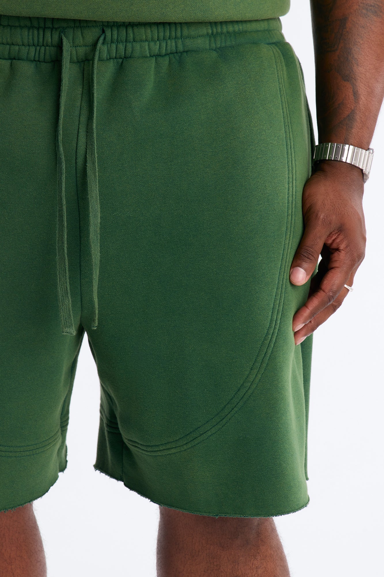 Washed Raw Edge Baggy Sweatshort - Green Fashion Nova