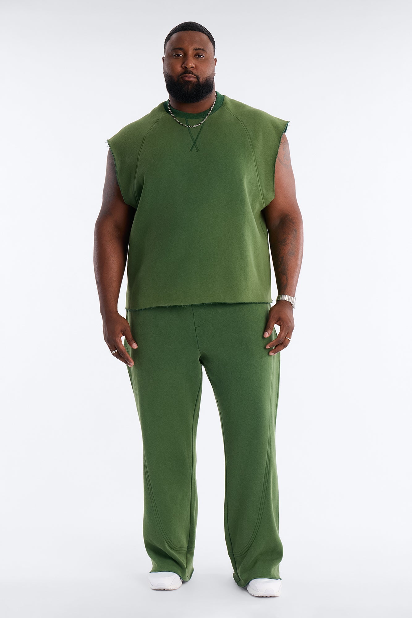 Washed Raw Edge Relaxed Muscle Tee - Green Fashion Nova