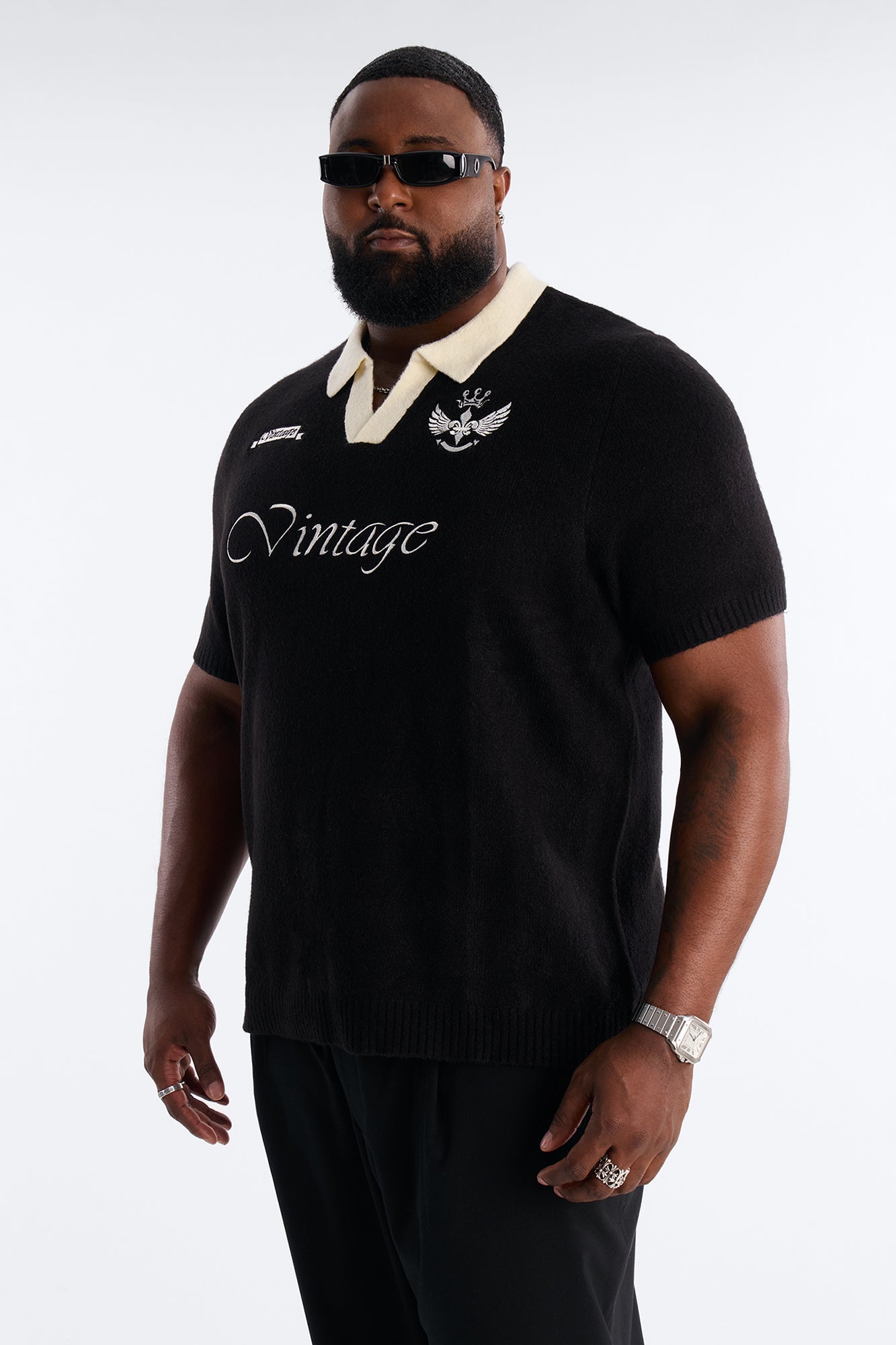 Cambridge Sweater Johnny Collar Polo - Black Fashion Nova