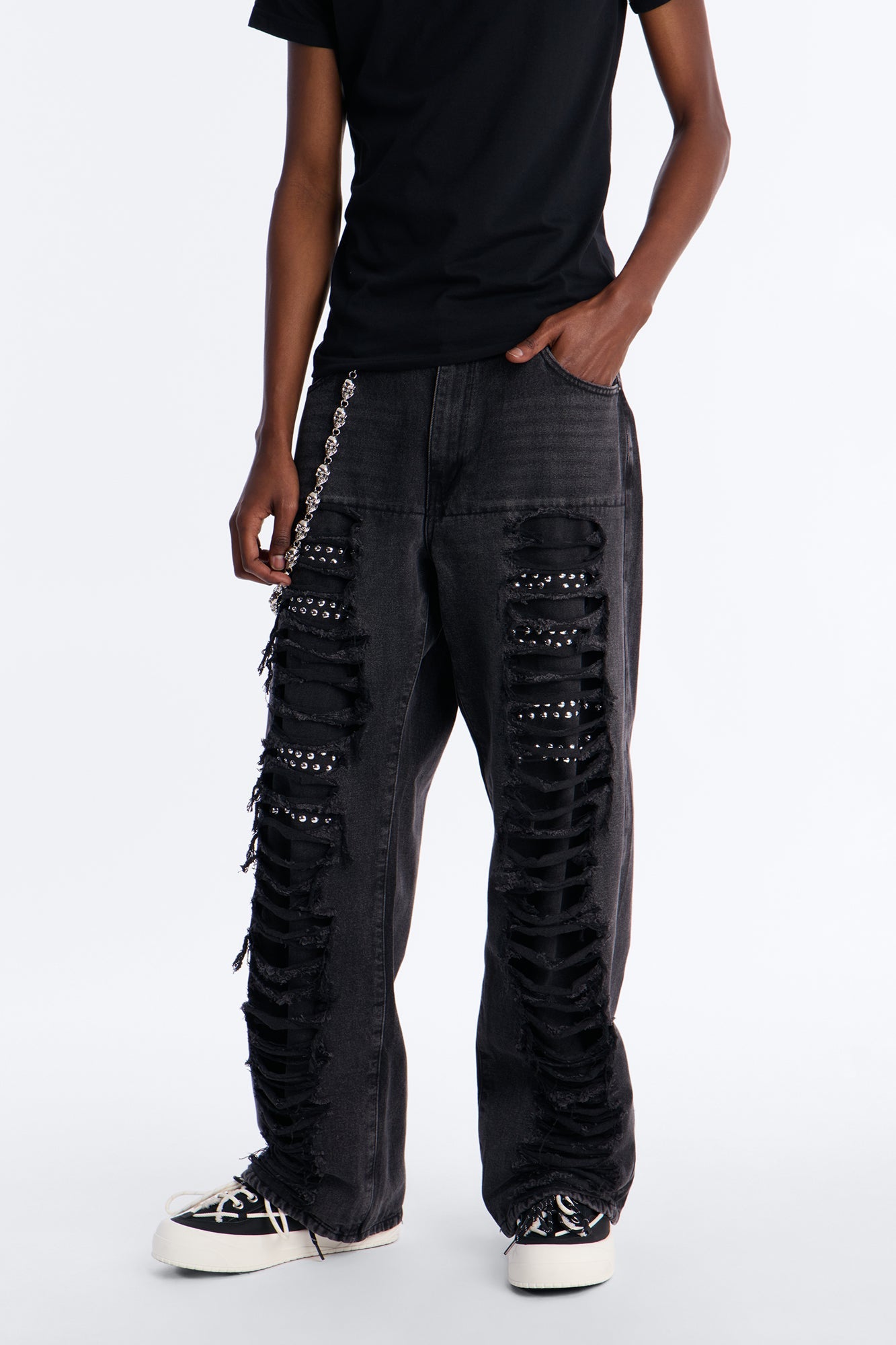 Baggy Studded Mayhem Jean - Black Wash Fashion Nova