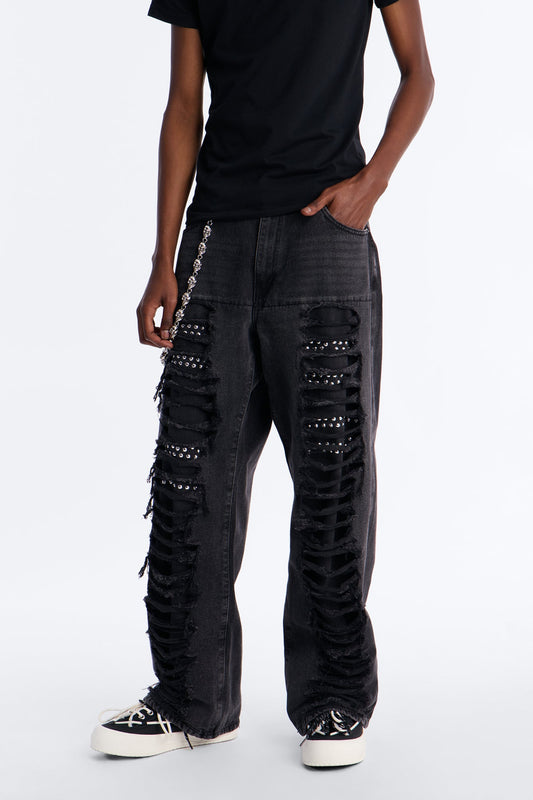 Baggy Studded Mayhem Jean - Black Wash Fashion Nova