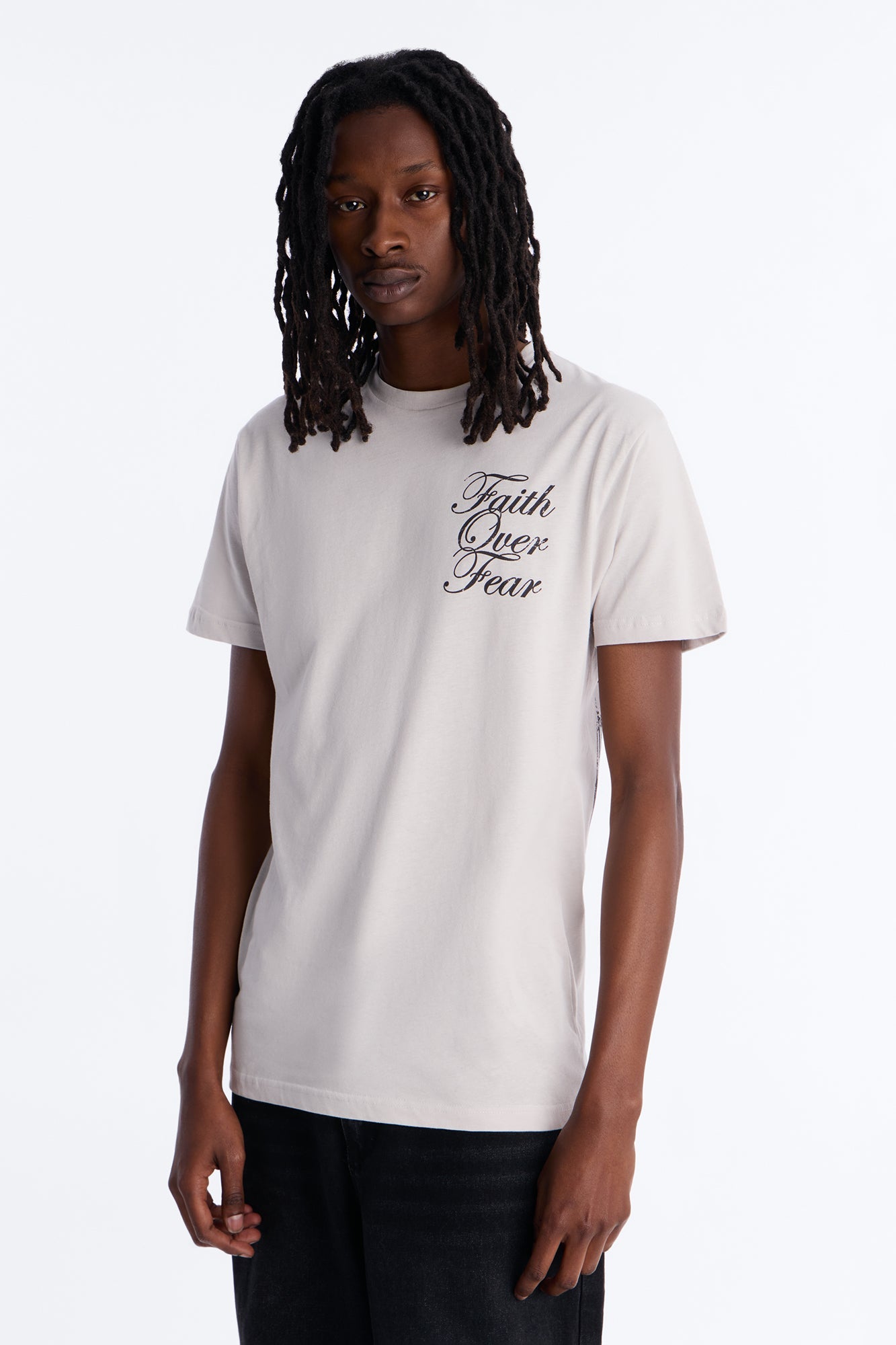 Eternal Faith Over Fear Short Sleeve Tee - Grey Fashion Nova