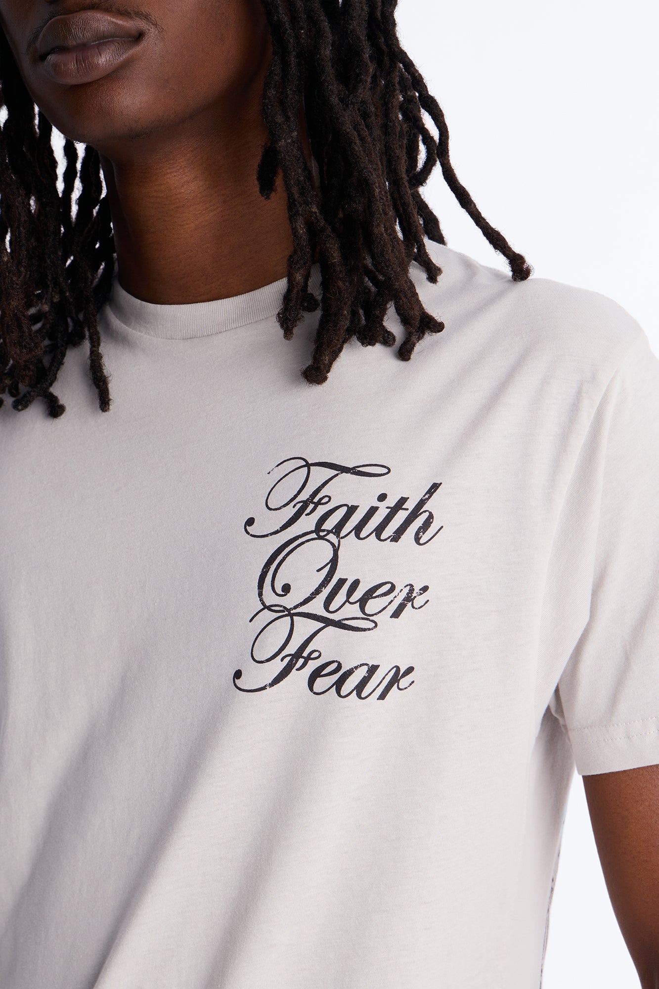 Eternal Faith Over Fear Short Sleeve Tee - Grey Fashion Nova