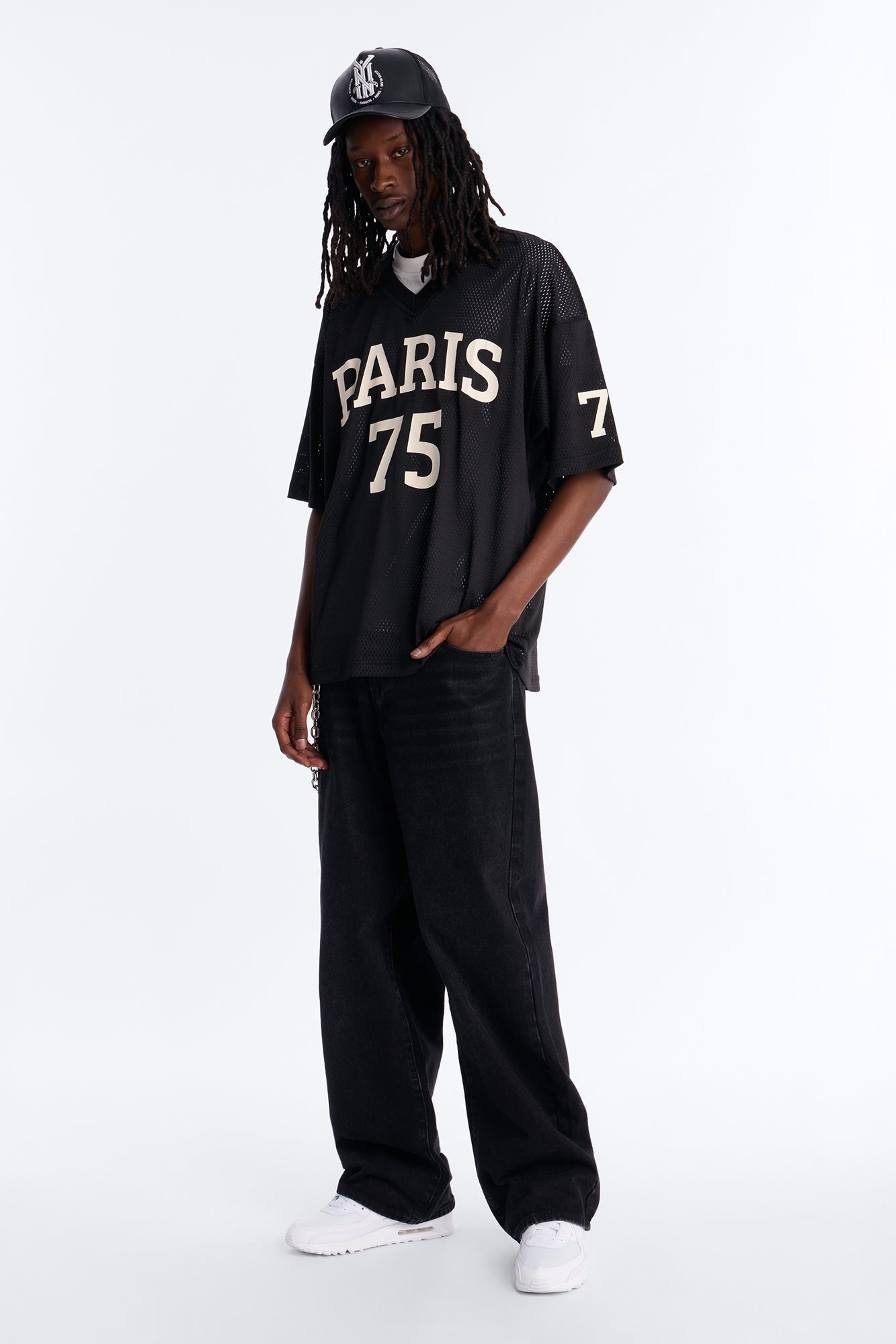 Jersey Fit Paris 75 V-Neck Shirt - Black Fashion Nova
