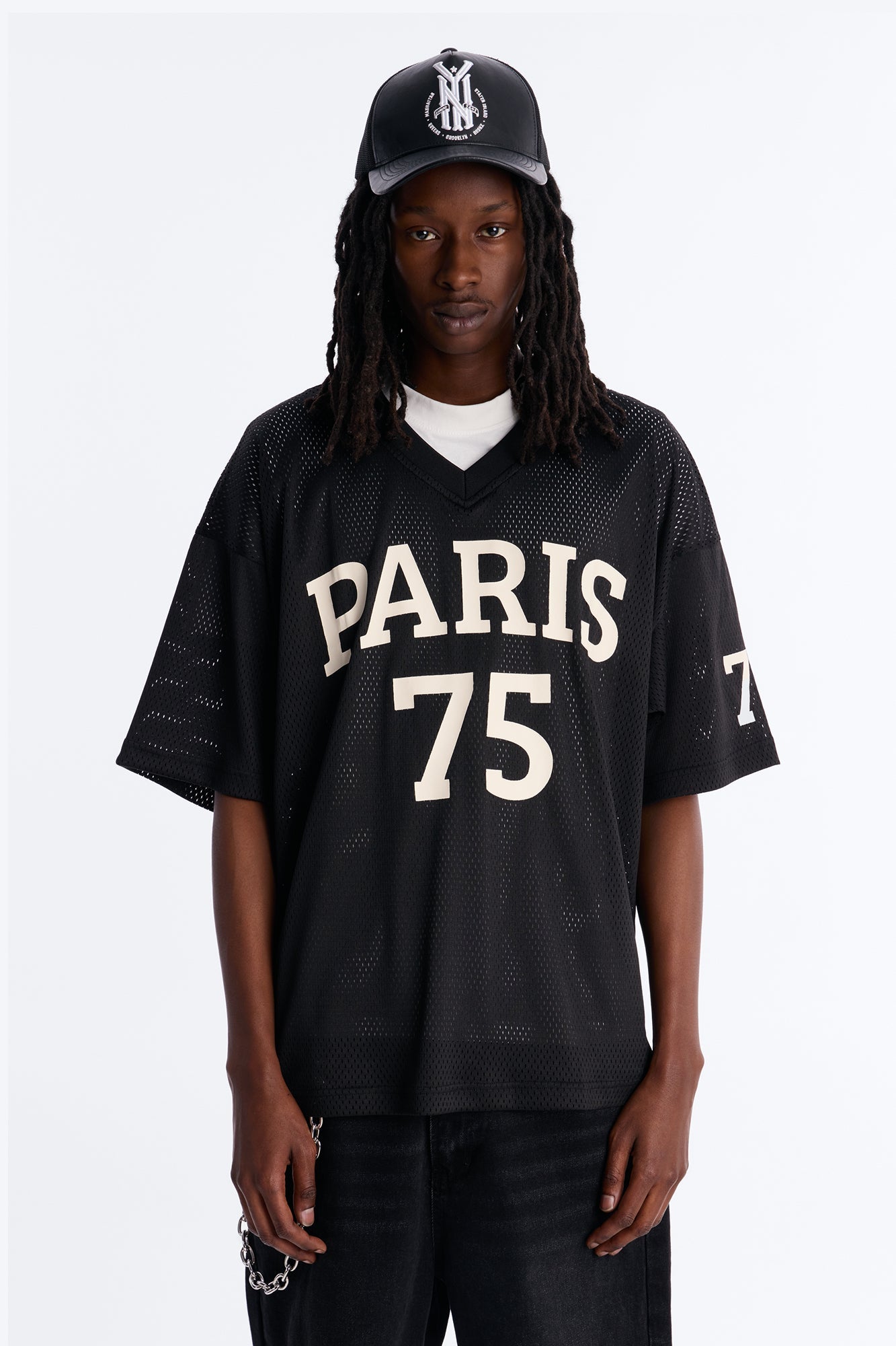 Jersey Fit Paris 75 V-Neck Shirt - Black Fashion Nova