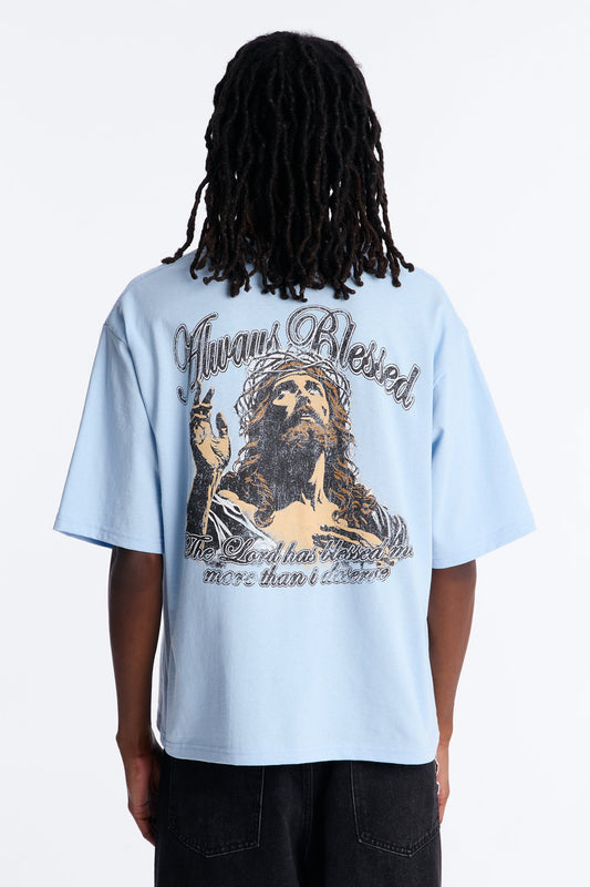 Always Blessed Boxy Short Sleeve Tee - Light Blue Fashion Nova