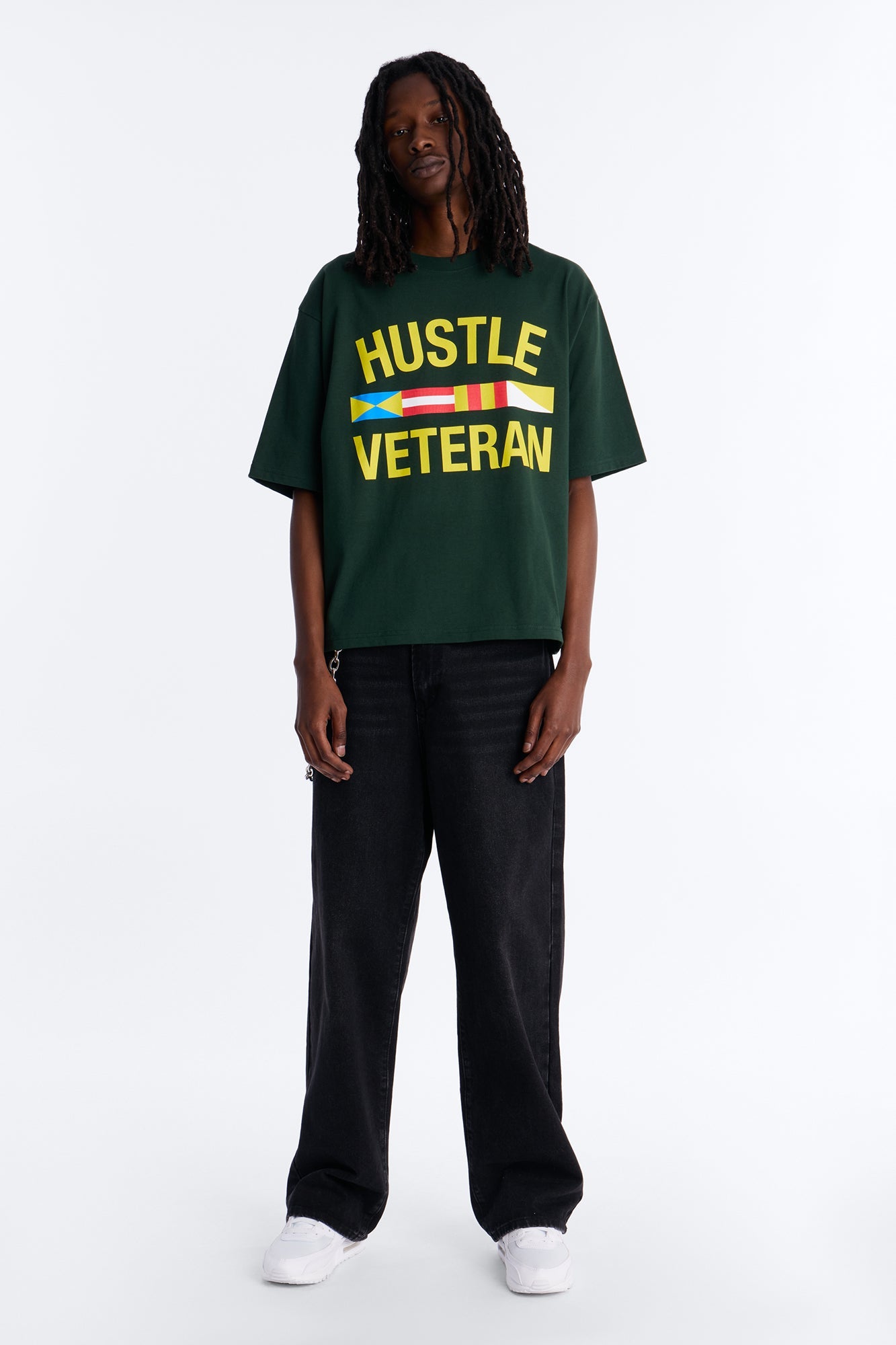 Hustle Veteran Boxy Short Sleeve Tee - Green Fashion Nova