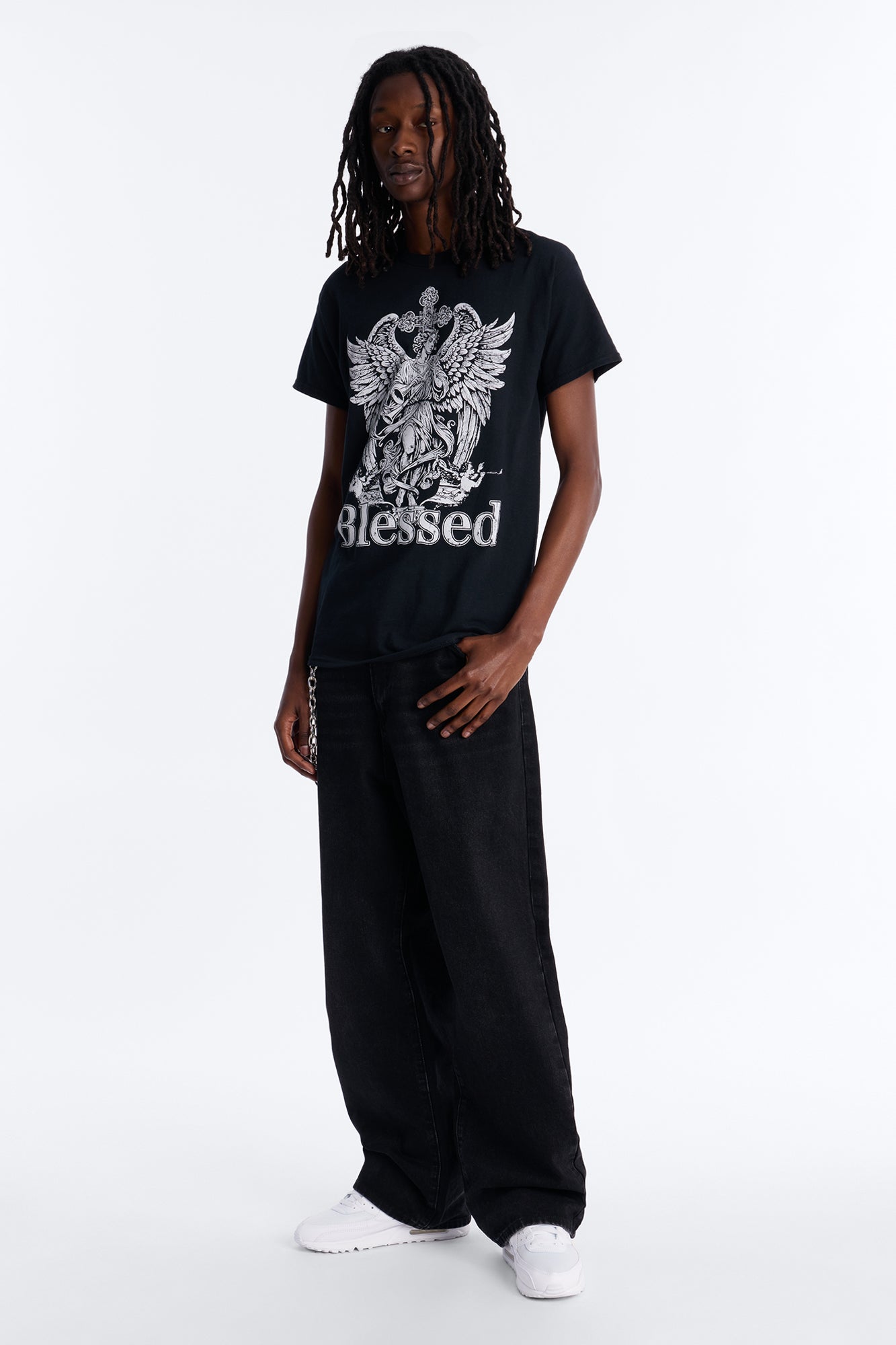 La Familia Blessed Angel Short Sleeve Tee - Black Fashion Nova