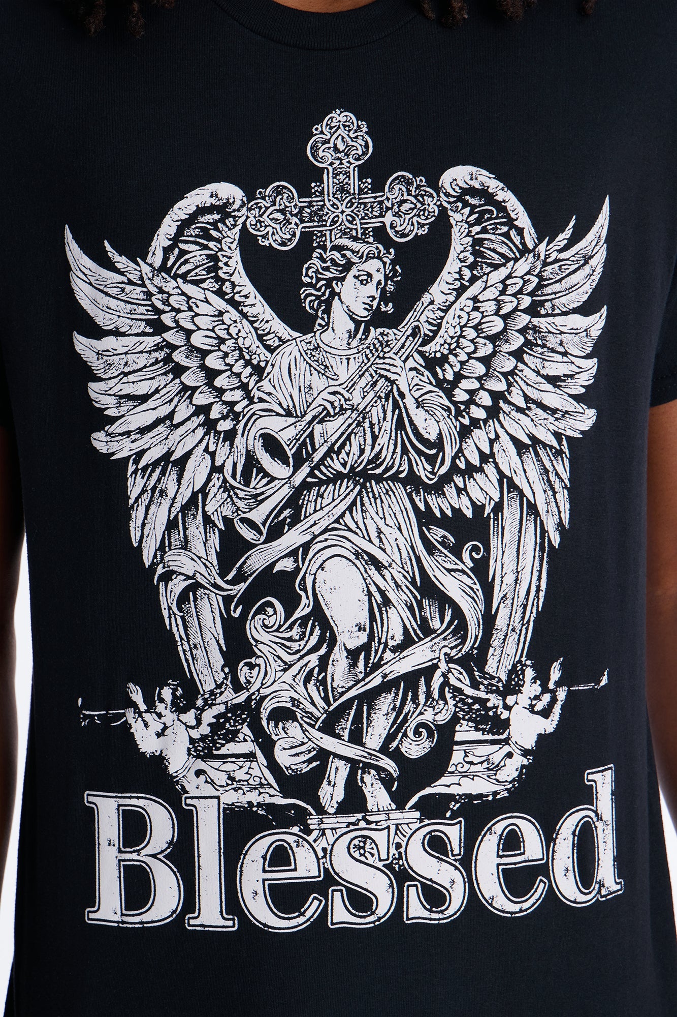La Familia Blessed Angel Short Sleeve Tee - Black Fashion Nova