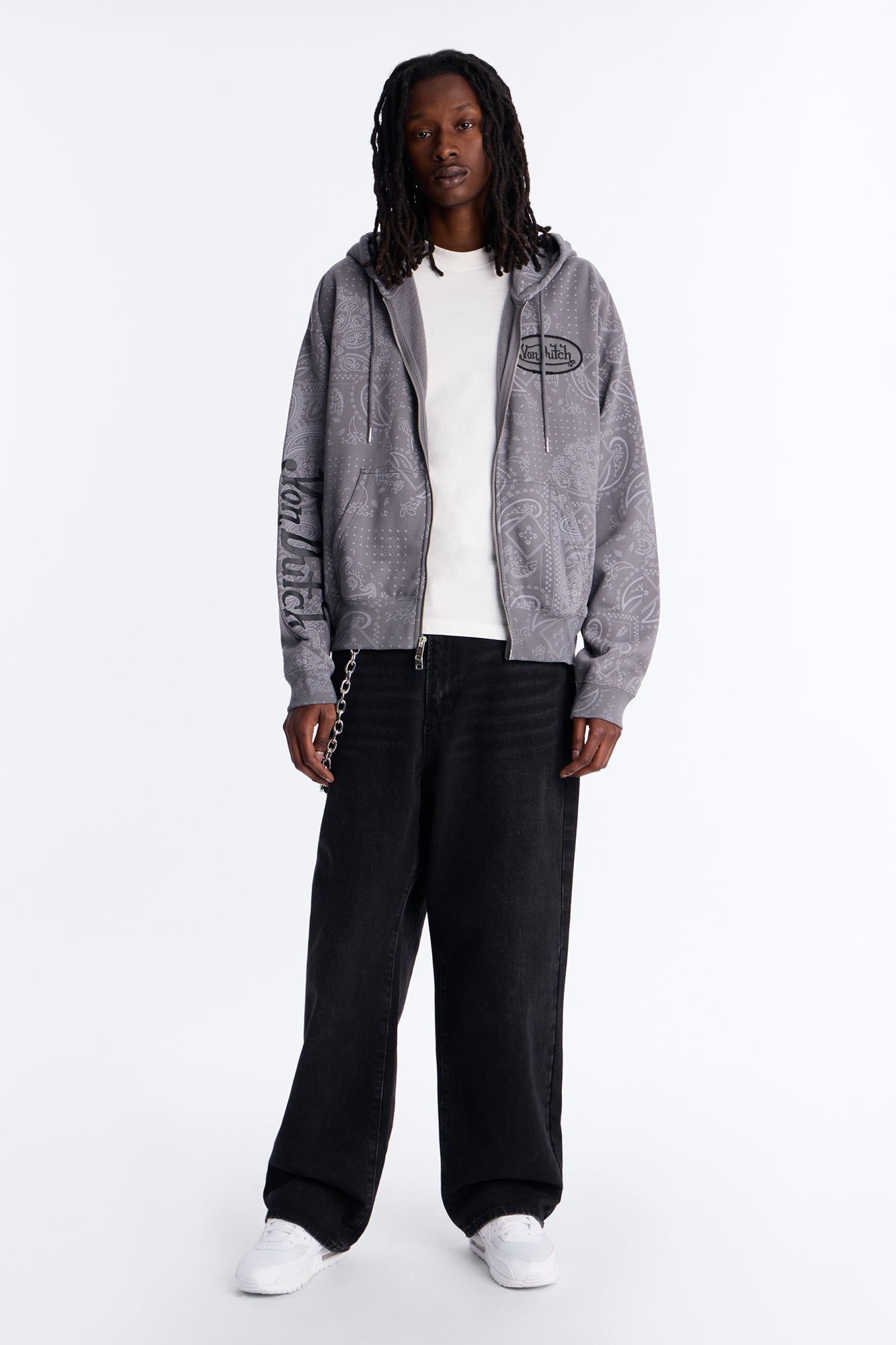 Von Dutch Chain Stitched Zip Up Hoodie - Charcoal Fashion Nova