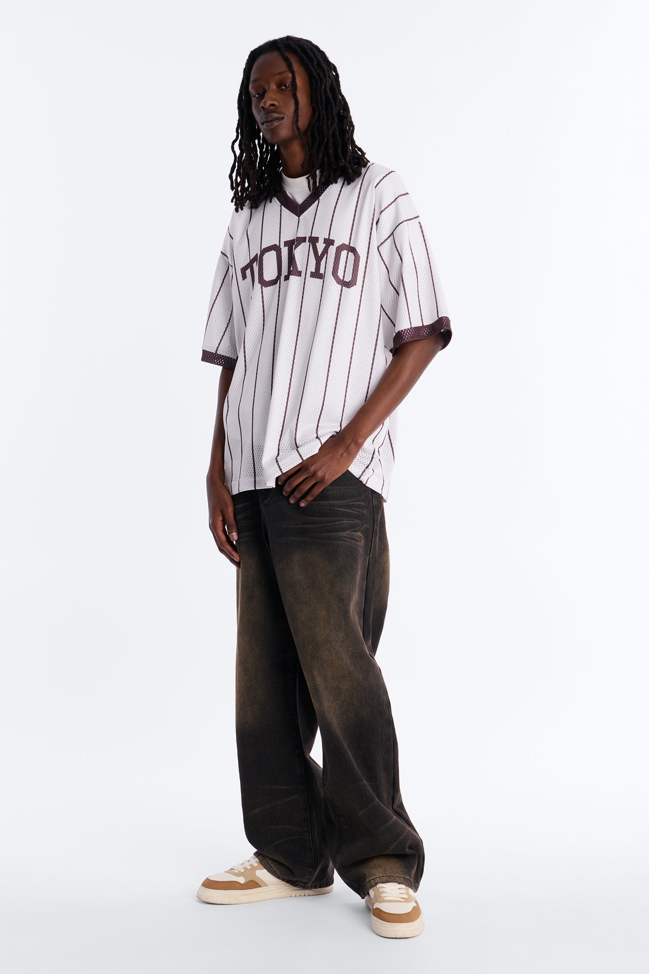 Jersey Fit Tokyo V-Neck Shirt - White Fashion Nova