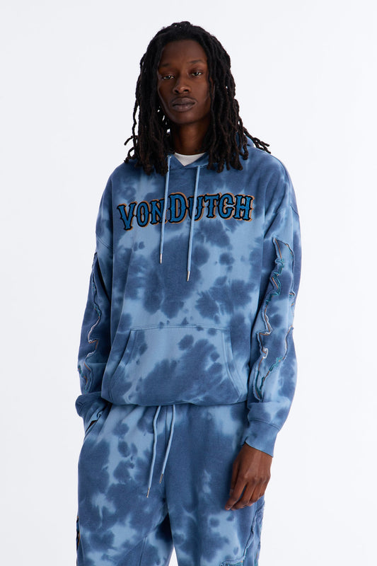 Von Dutch Outlaw Bleach Dyed Raw Edge Hoodie - Blue Fashion Nova