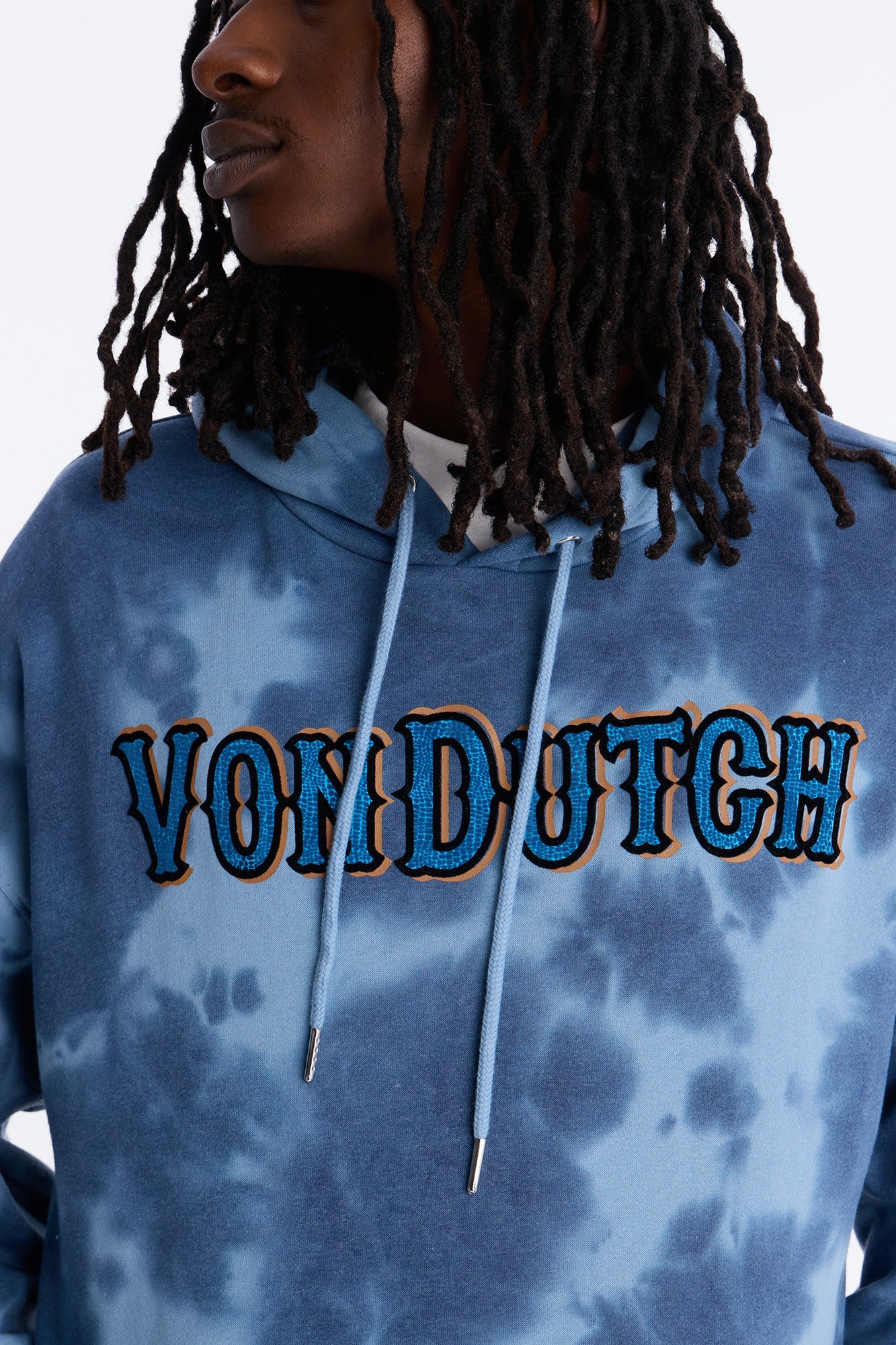 Von Dutch Outlaw Bleach Dyed Raw Edge Hoodie - Blue Fashion Nova