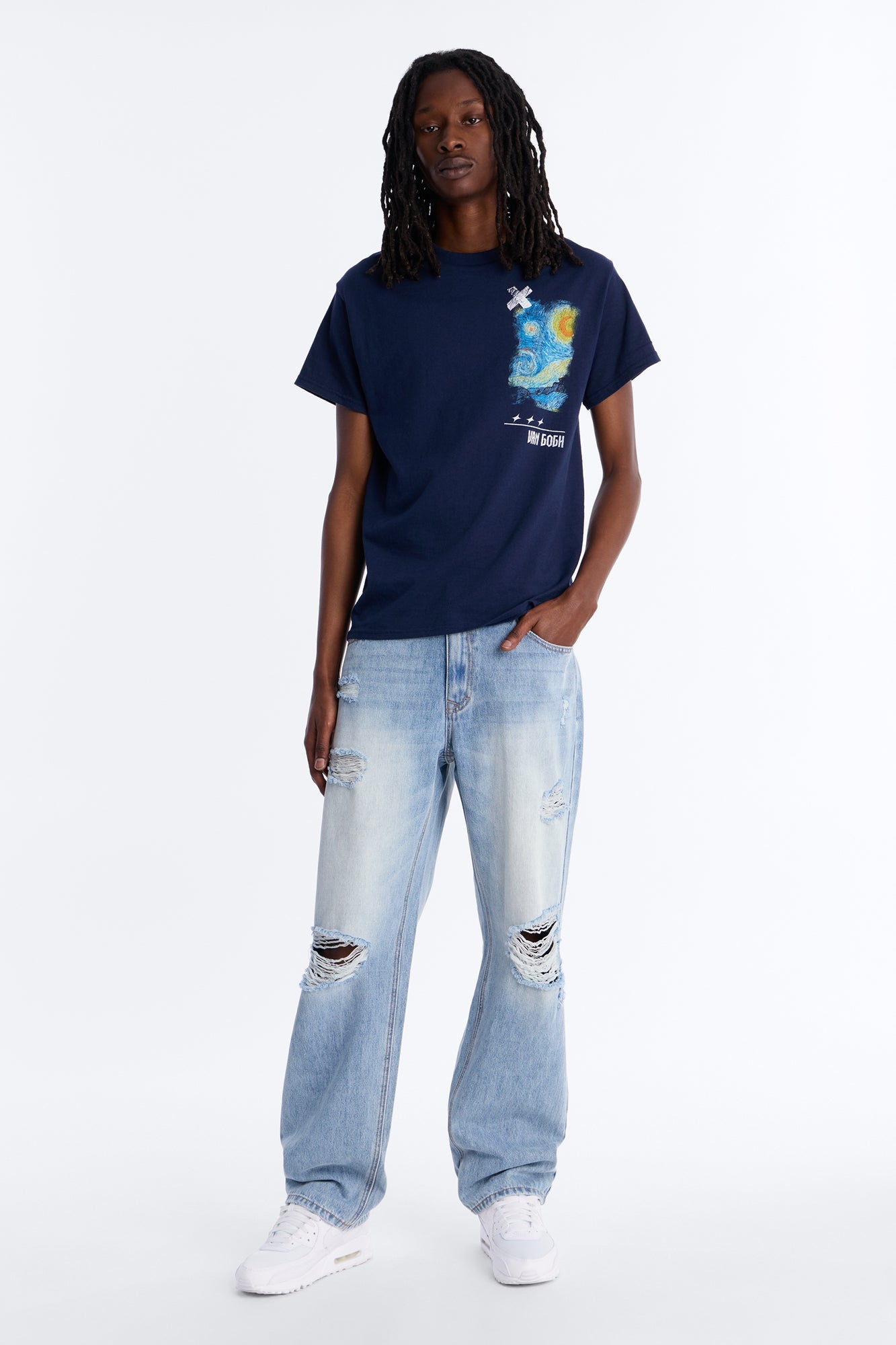 Van Gogh Stars Don't Sleep Short Sleeve Tee - Navy Fashion Nova