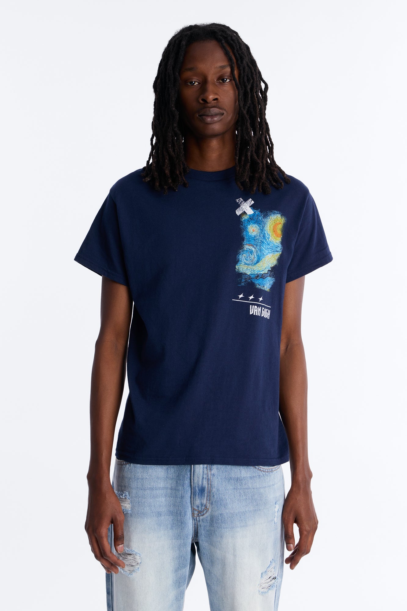 Van Gogh Stars Don't Sleep Short Sleeve Tee - Navy Fashion Nova