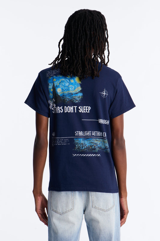 Van Gogh Stars Don't Sleep Short Sleeve Tee - Navy Fashion Nova