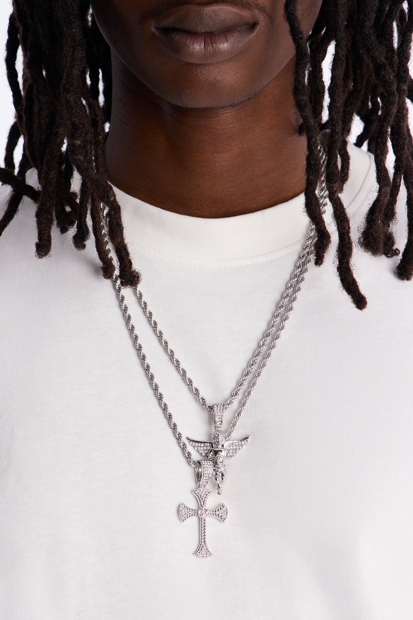 Divine Protector Necklace Set - Silver Fashion Nova