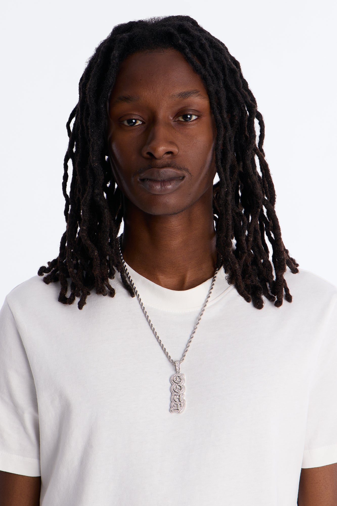GOAT Script Vertical Iced Pendant Necklace - Silver Fashion Nova