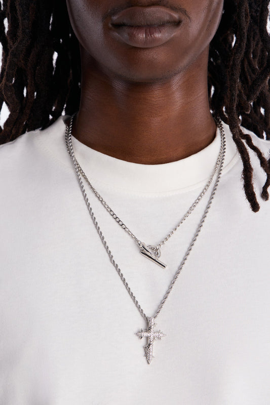 Barbed Creed of Armor Necklace Set - Silver Fashion Nova